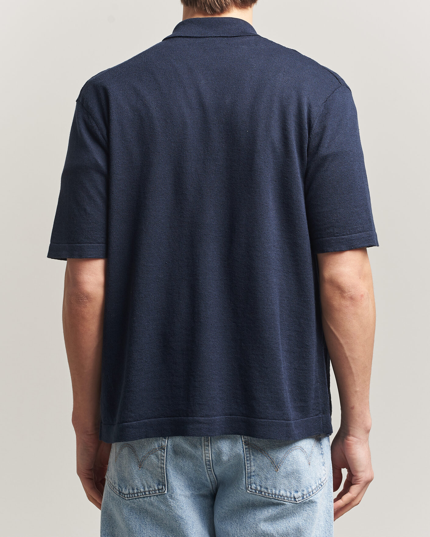 Uomini | Camicie | BOSS ORANGE | Amicino Linen/Cotton Knitted Shirt Dark Blue