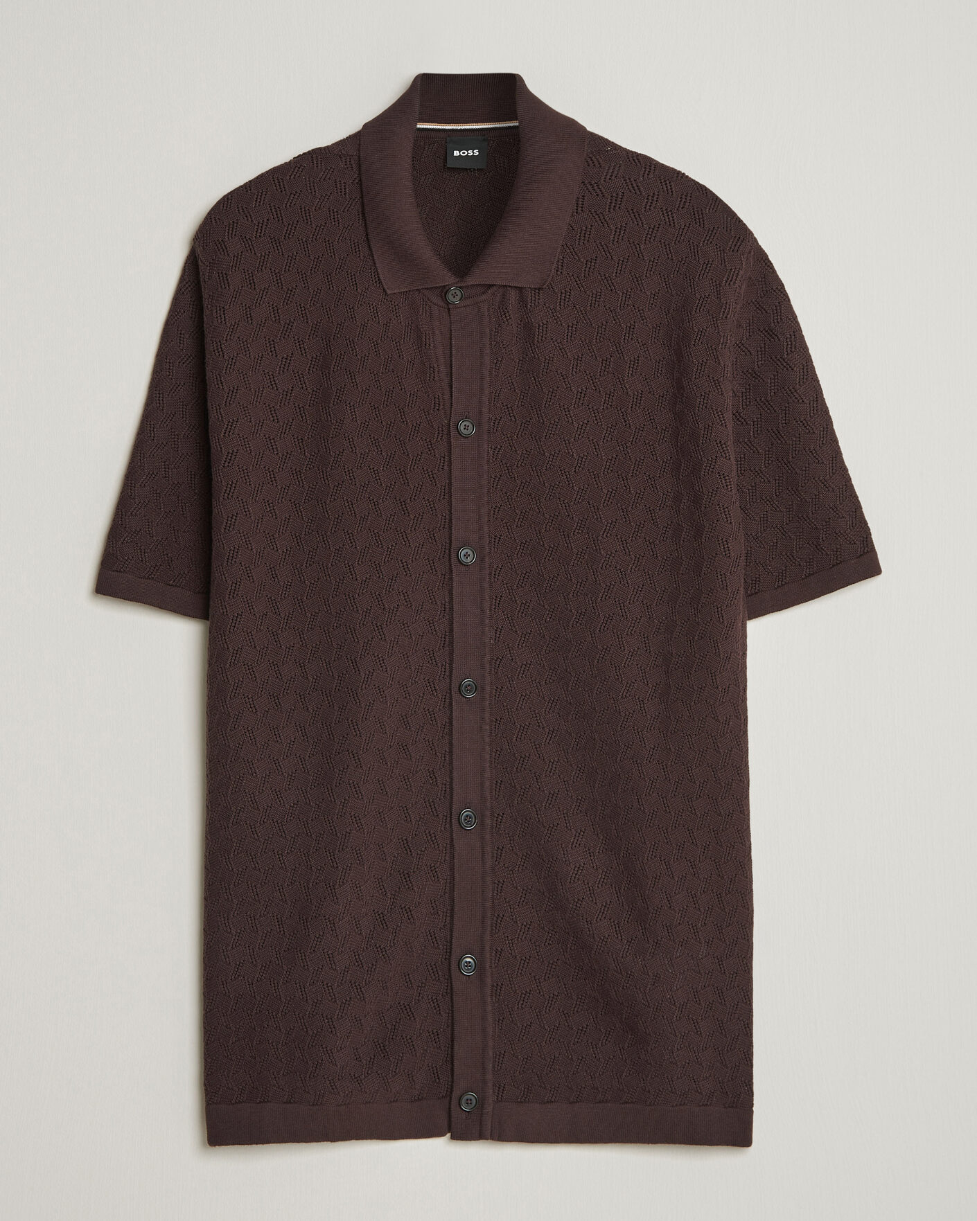 Uomini | Camicie | BOSS BLACK | Nappo Knitted Short Sleeve Shirt Dark Brown