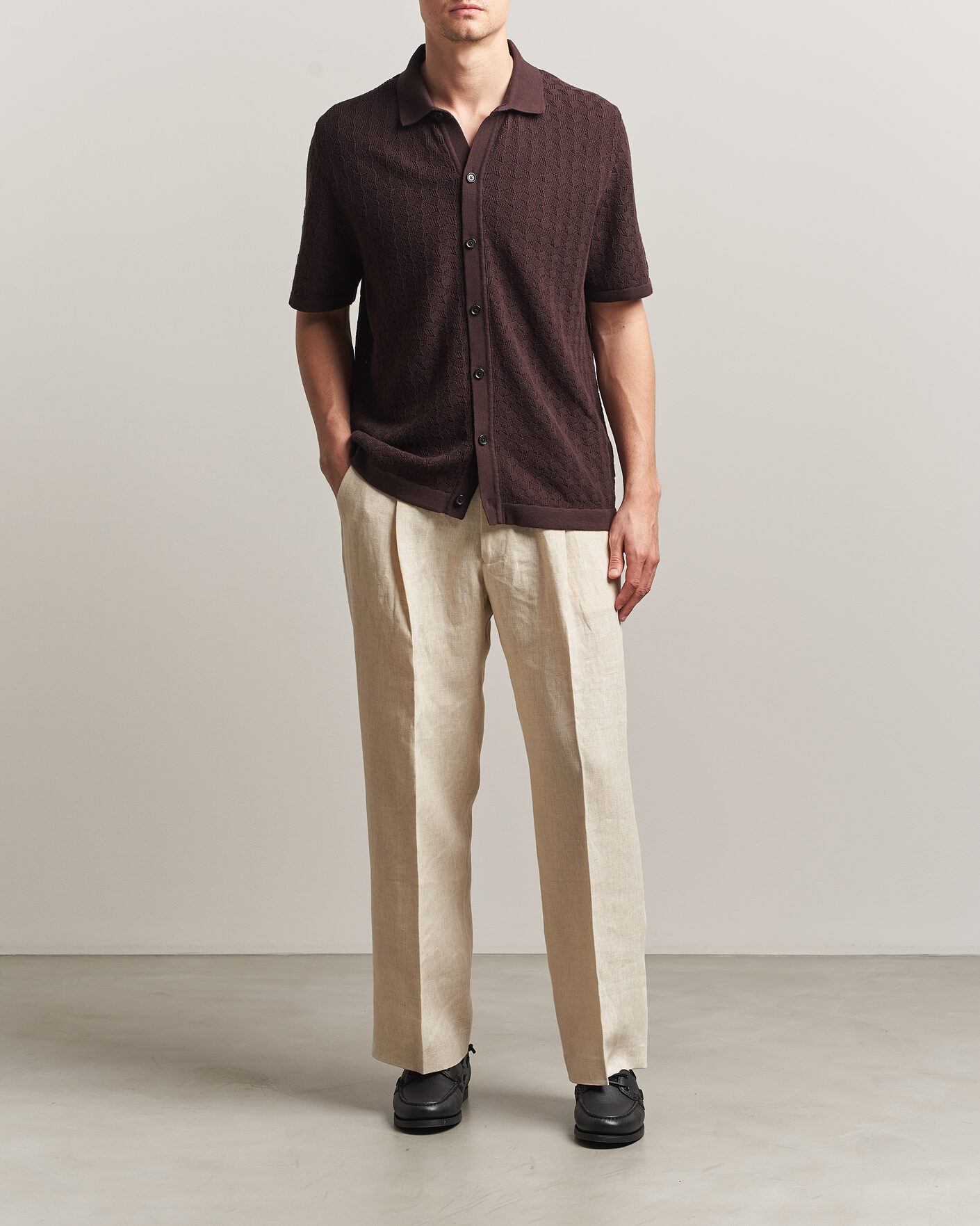 Uomini | Camicie | BOSS BLACK | Nappo Knitted Short Sleeve Shirt Dark Brown