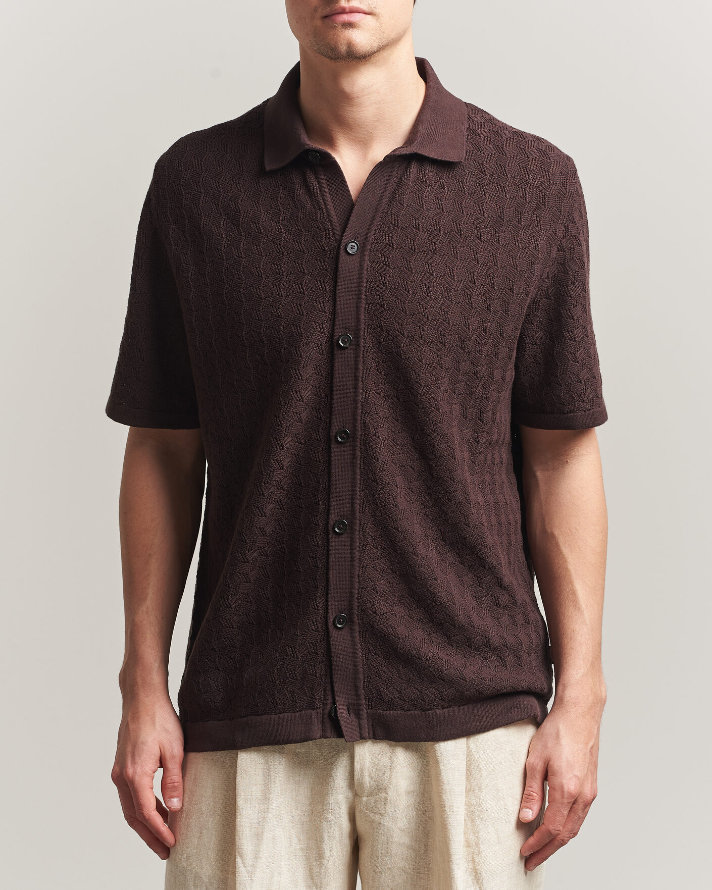Uomini | Camicie | BOSS BLACK | Nappo Knitted Short Sleeve Shirt Dark Brown