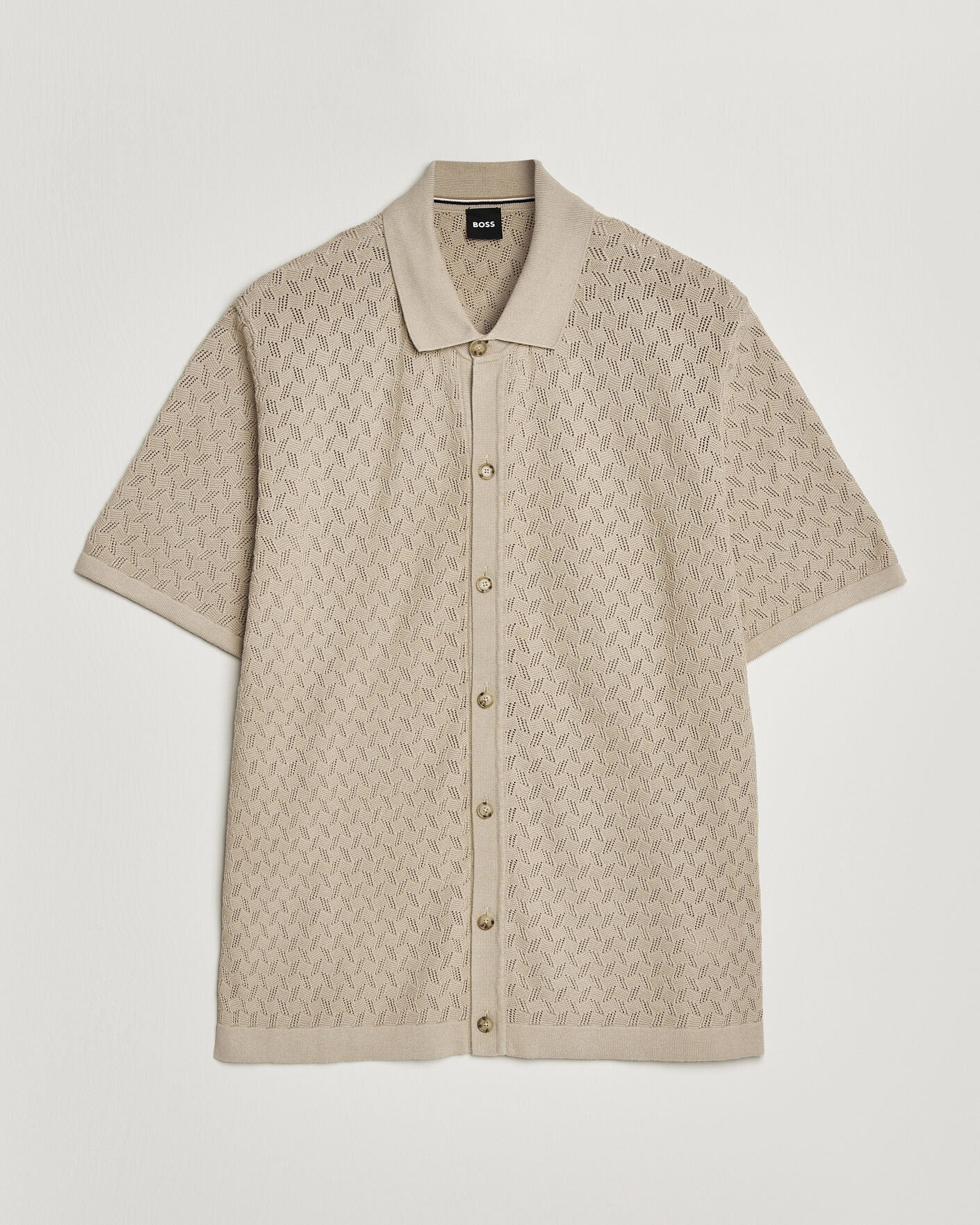 Uomini | Camicie | BOSS BLACK | Nappo Knitted Short Sleeve Shirt Open Beige