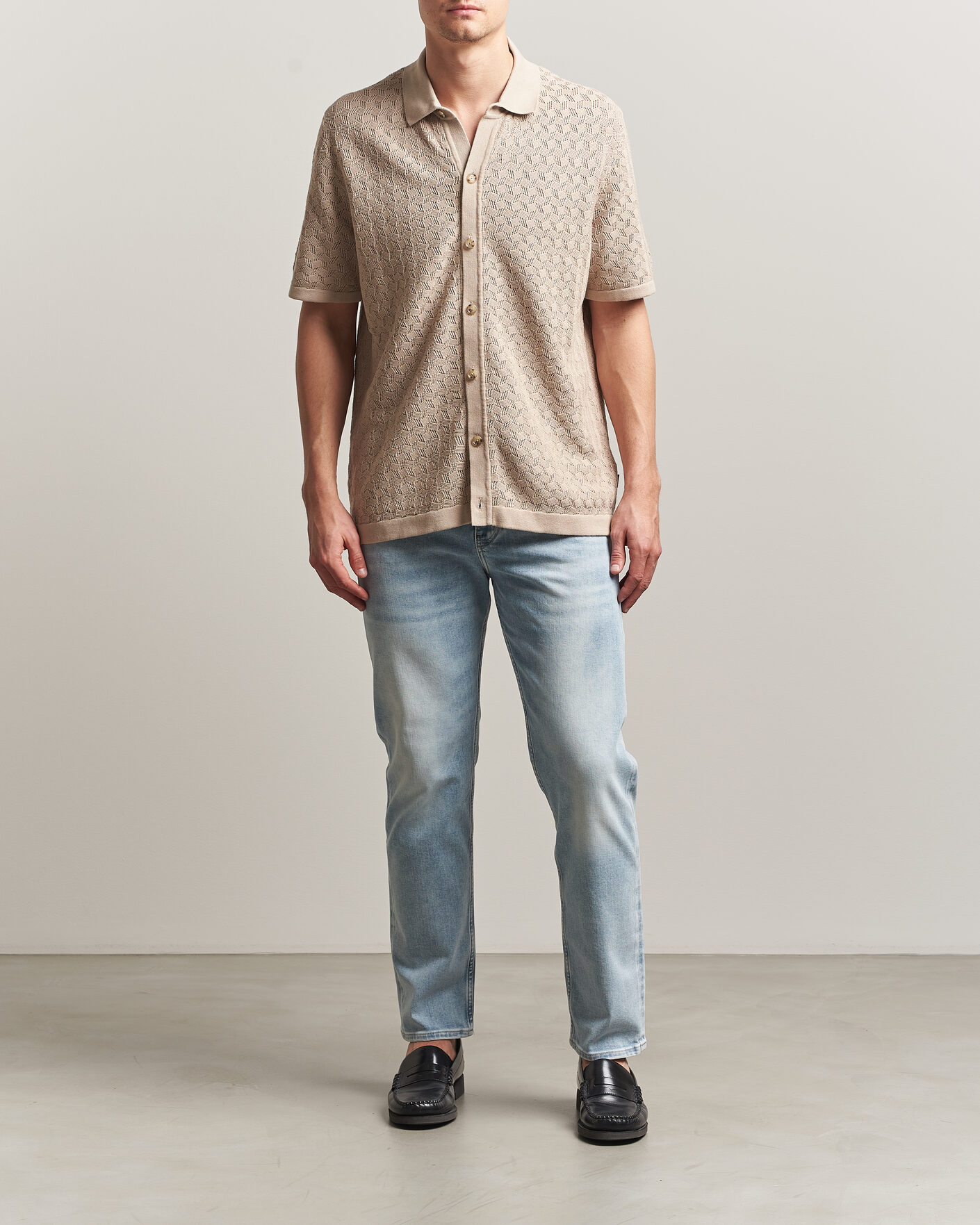 Uomini | Camicie | BOSS BLACK | Nappo Knitted Short Sleeve Shirt Open Beige