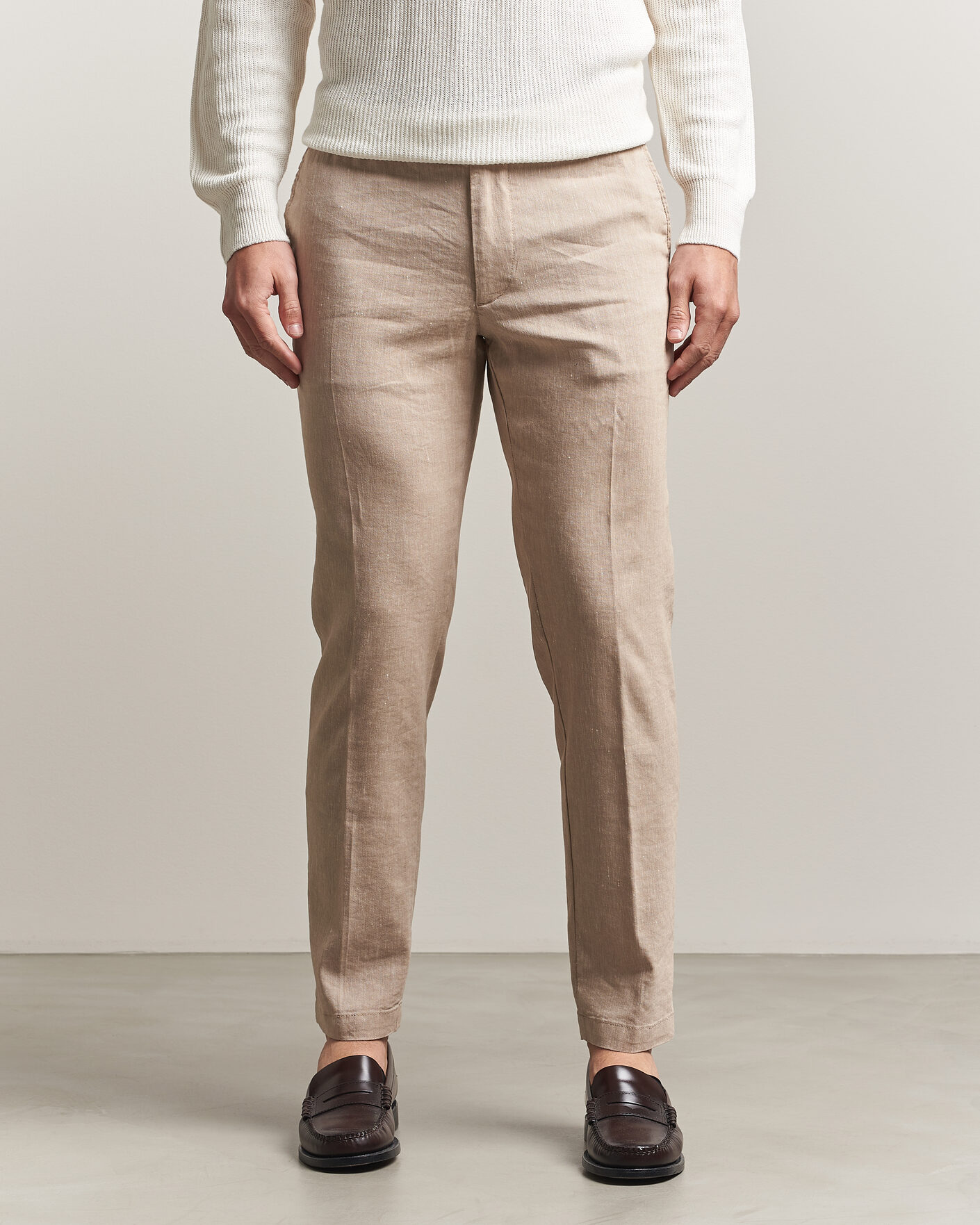 Uomini | Pantaloni | BOSS BLACK | Kane Linen Drawstring Trousers Open Beige