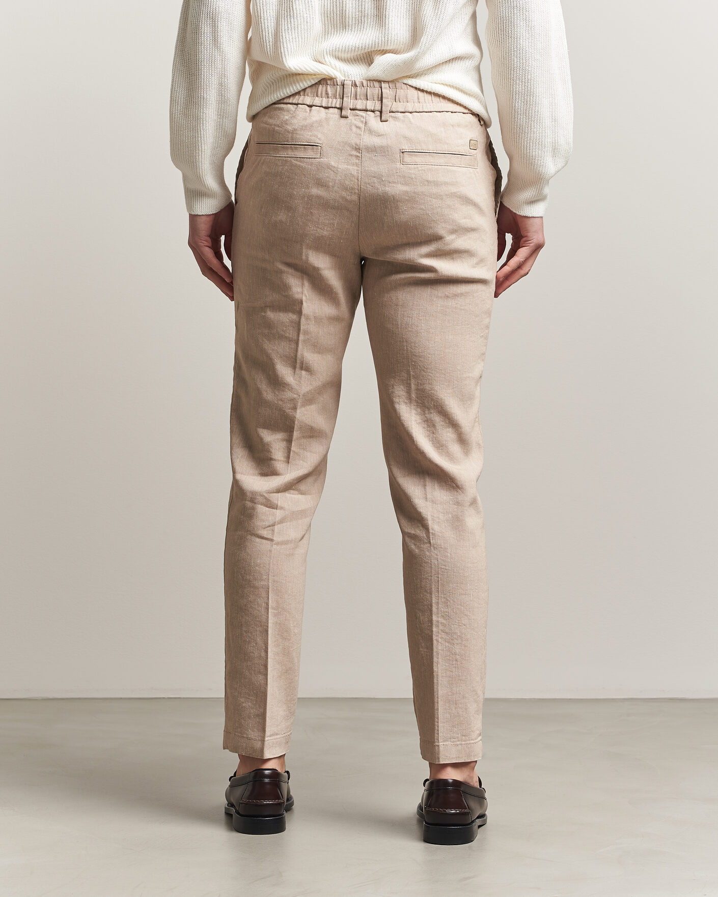 Uomini | Pantaloni | BOSS BLACK | Kane Linen Drawstring Trousers Open Beige