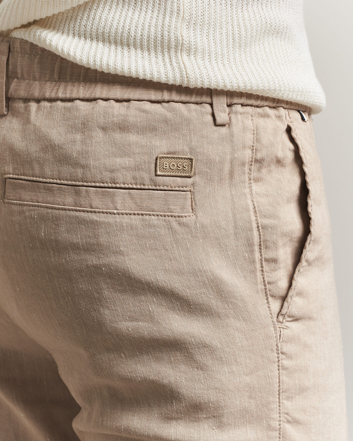 Uomini | Pantaloni | BOSS BLACK | Kane Linen Drawstring Trousers Open Beige