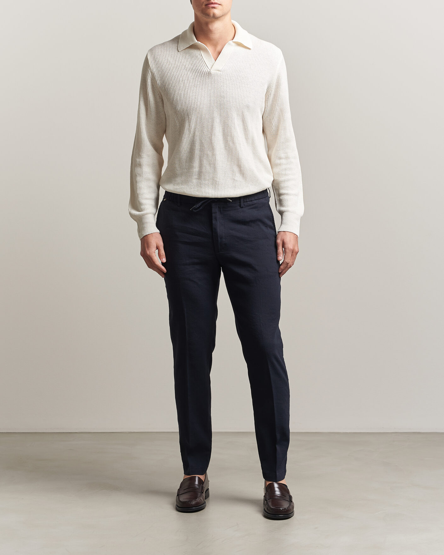 Uomini | Pantaloni | BOSS BLACK | Kane Linen Drawstring Trousers Dark Blue