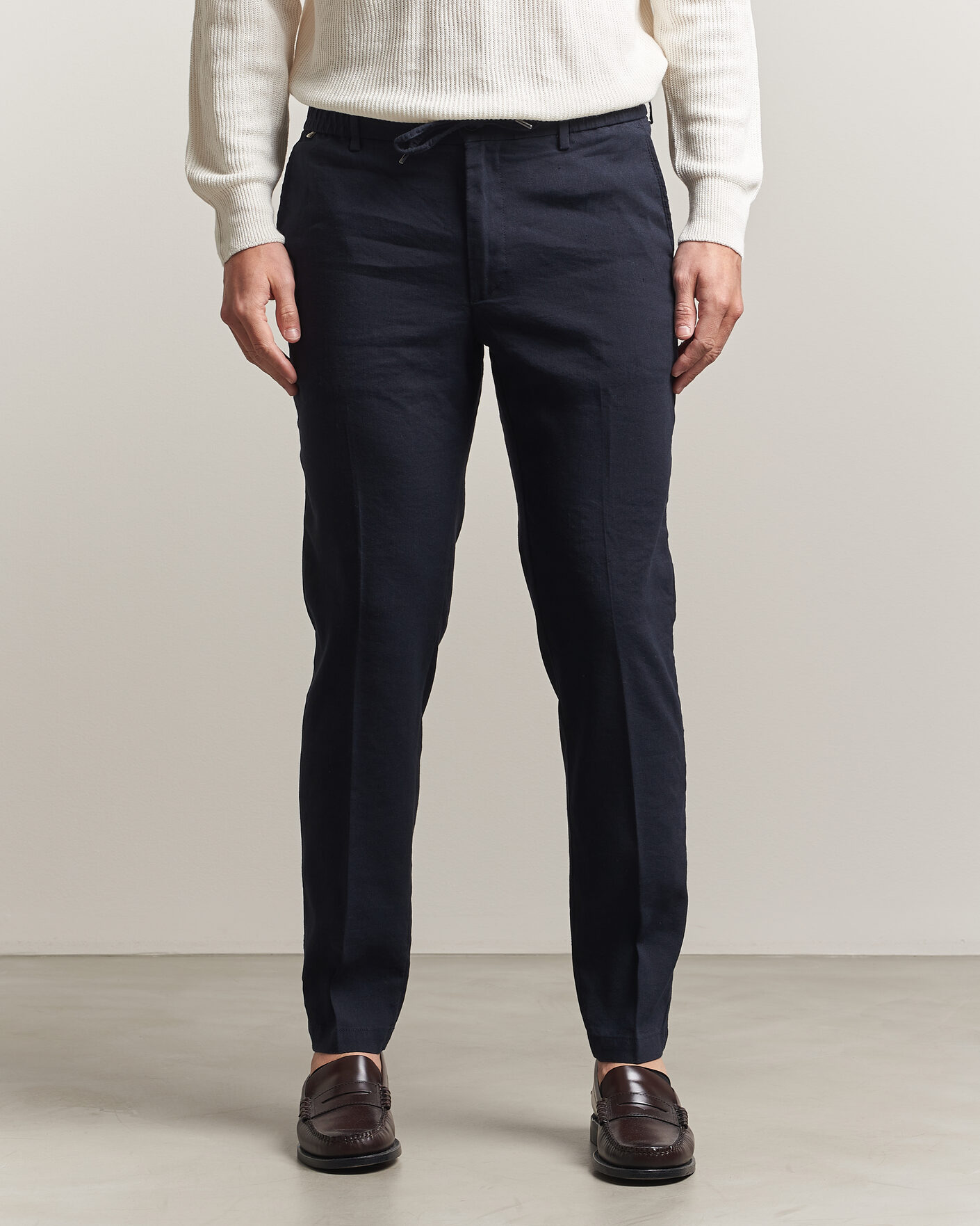 Uomini | Pantaloni | BOSS BLACK | Kane Linen Drawstring Trousers Dark Blue