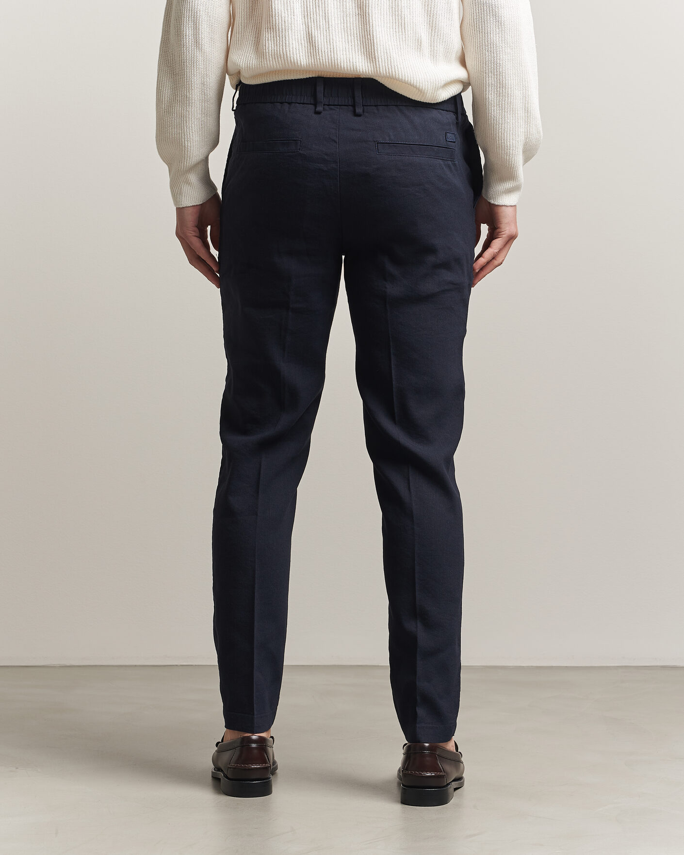 Uomini | Pantaloni | BOSS BLACK | Kane Linen Drawstring Trousers Dark Blue
