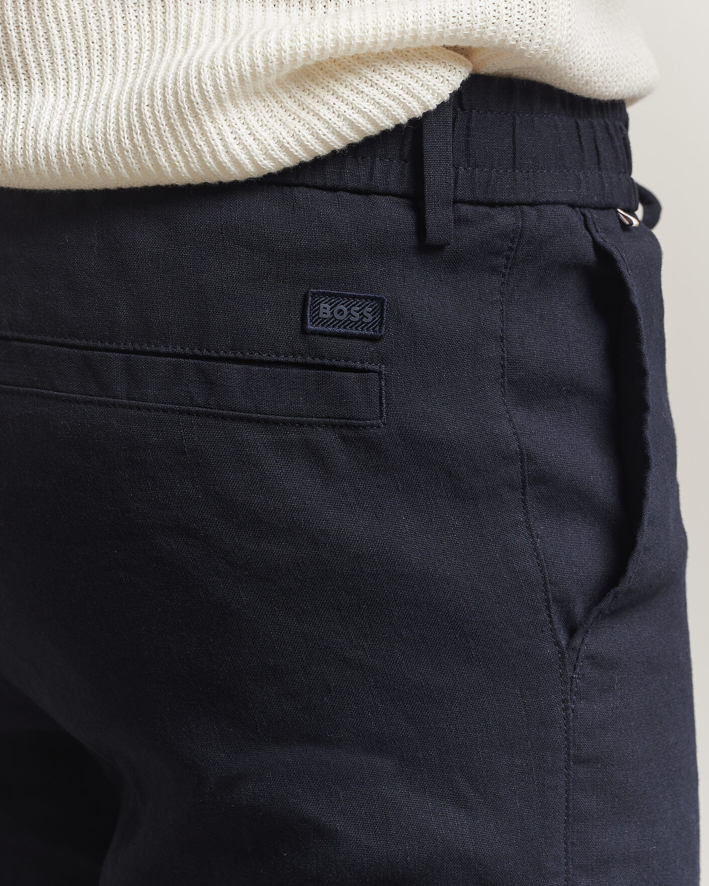 Uomini | Pantaloni | BOSS BLACK | Kane Linen Drawstring Trousers Dark Blue
