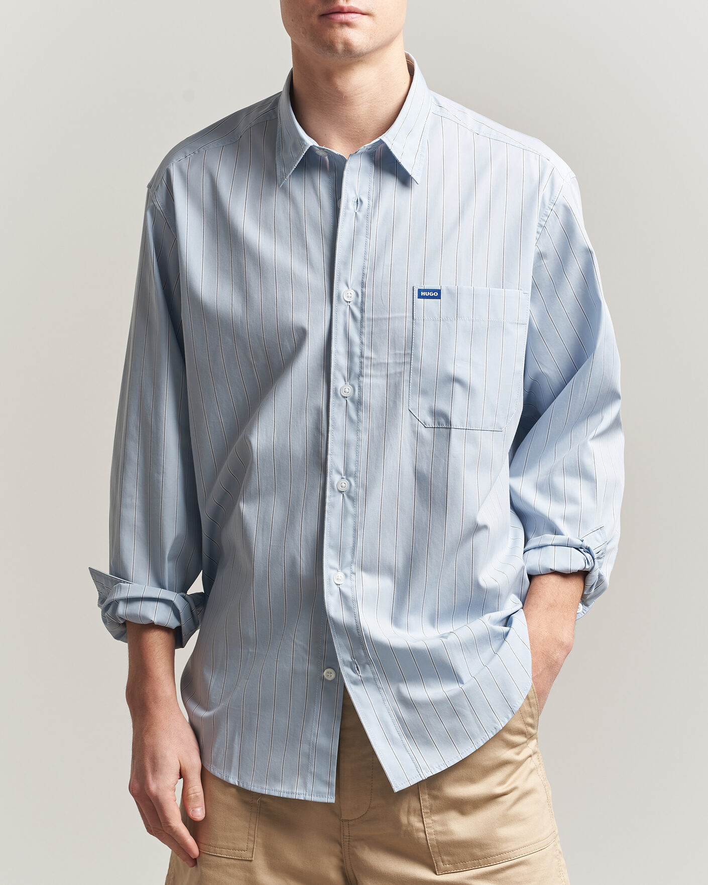 Uomini | Camicie | HUGO | Ebalto Striped Cotton Shirt Open Blue