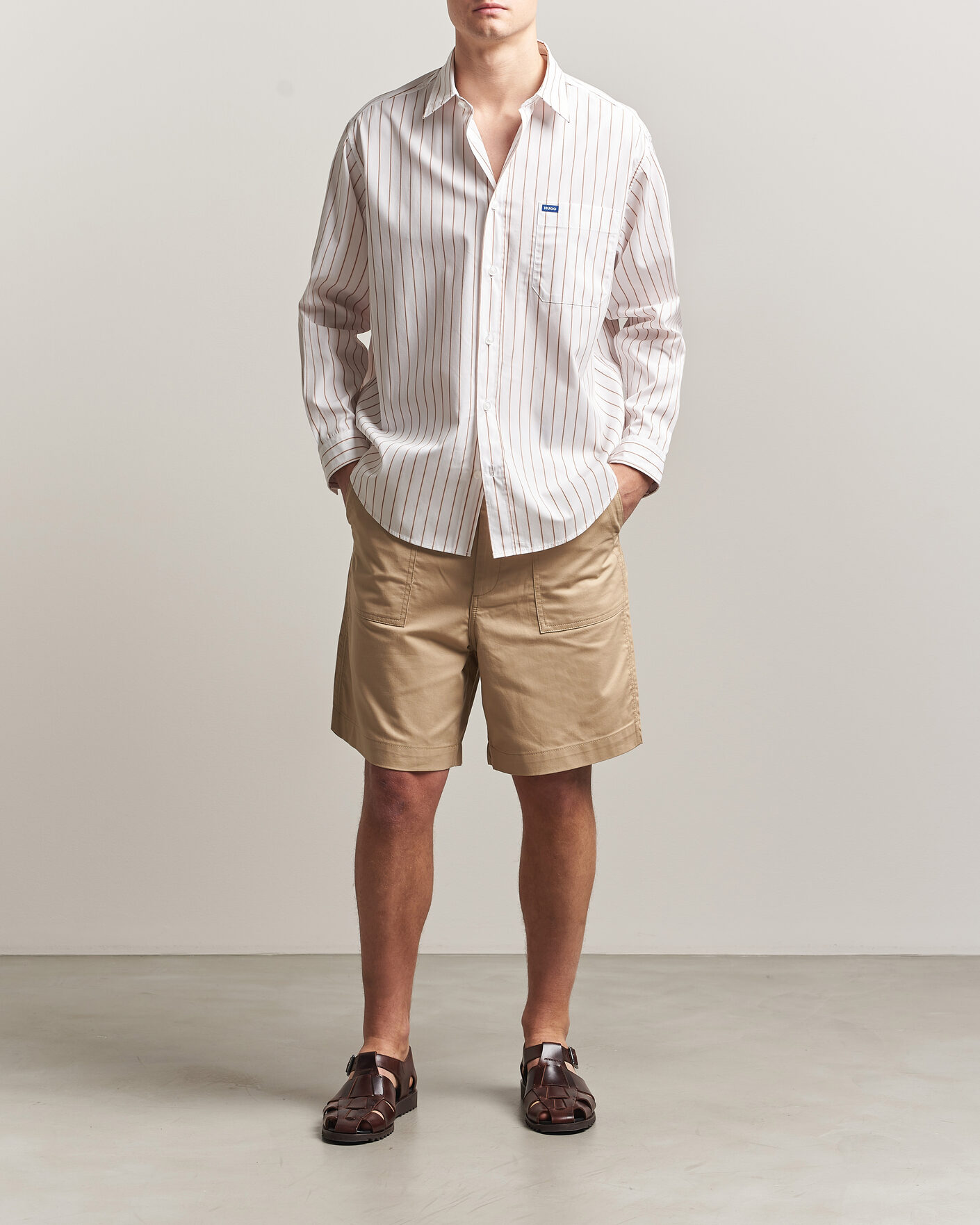 Uomini | Camicie | HUGO | Ebalto Striped Cotton Shirt Light Orange