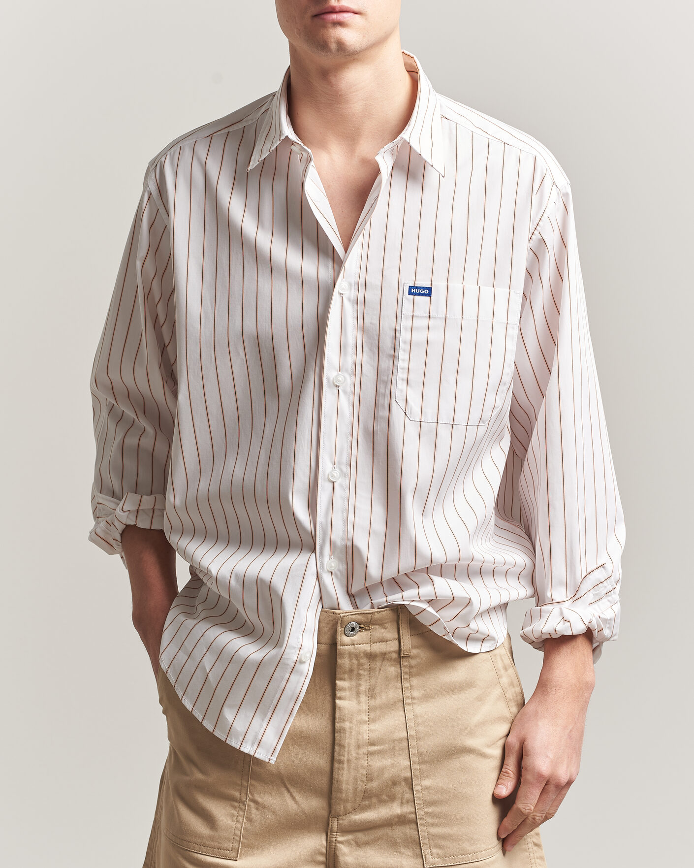 Uomini | Camicie | HUGO | Ebalto Striped Cotton Shirt Light Orange