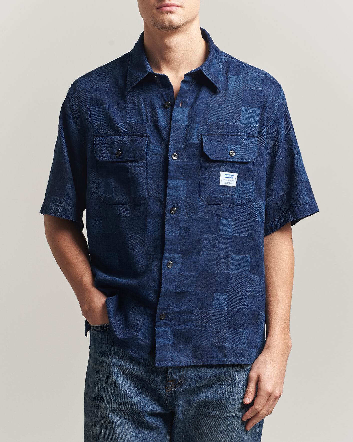 Uomini | Camicie | HUGO | Ekyno Workwear Short Sleeve Shirt Dark Blue