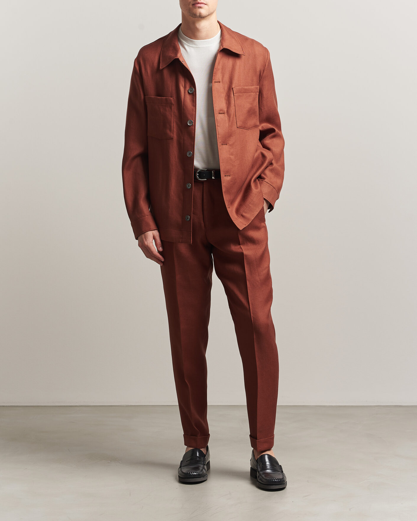 Uomini | Camicie | BOSS CAMEL | Corvin Linen Overshirt Medium Brown