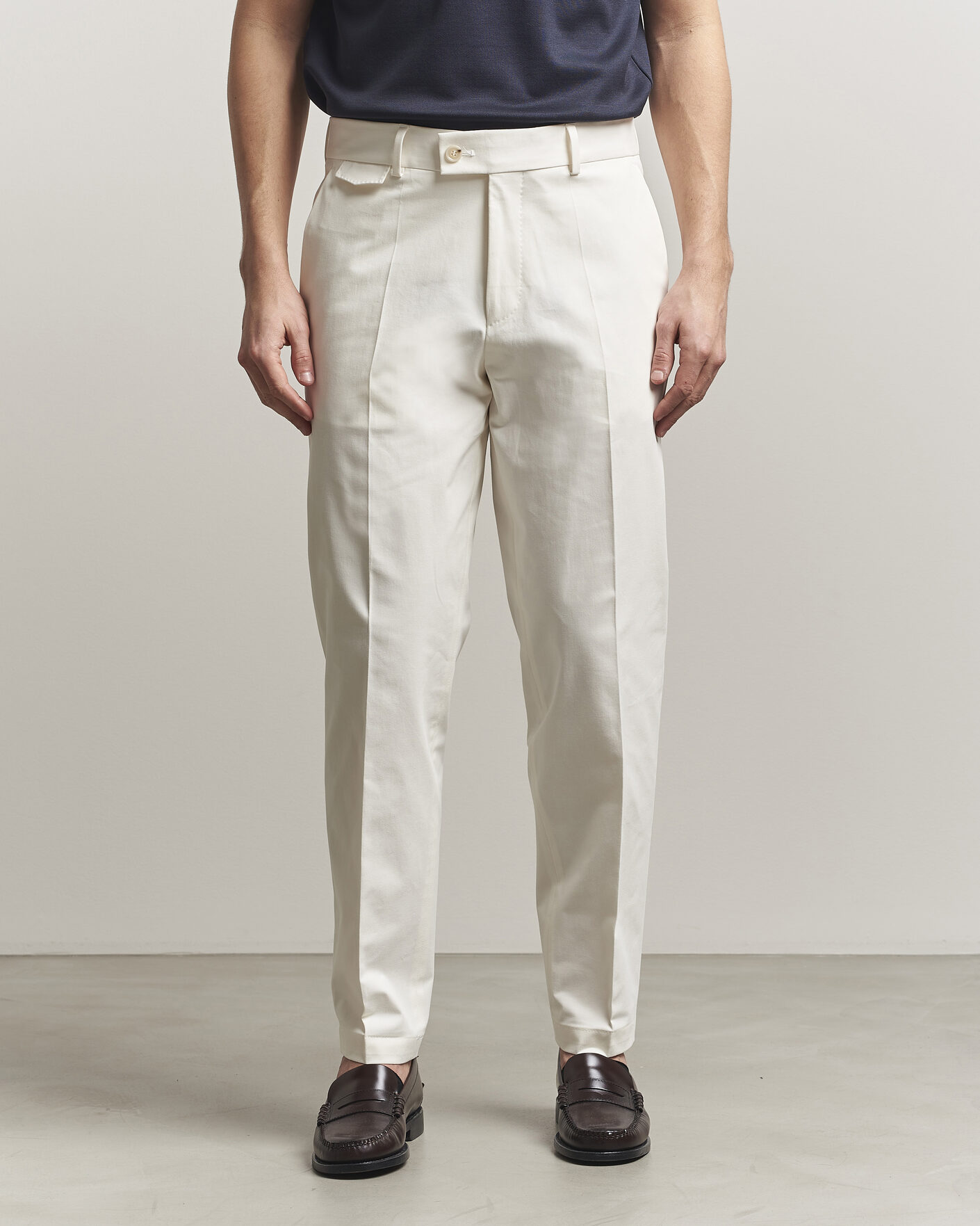 Uomini | Pantaloni | BOSS CAMEL | Peet Cotton Pleated Trousers Open White