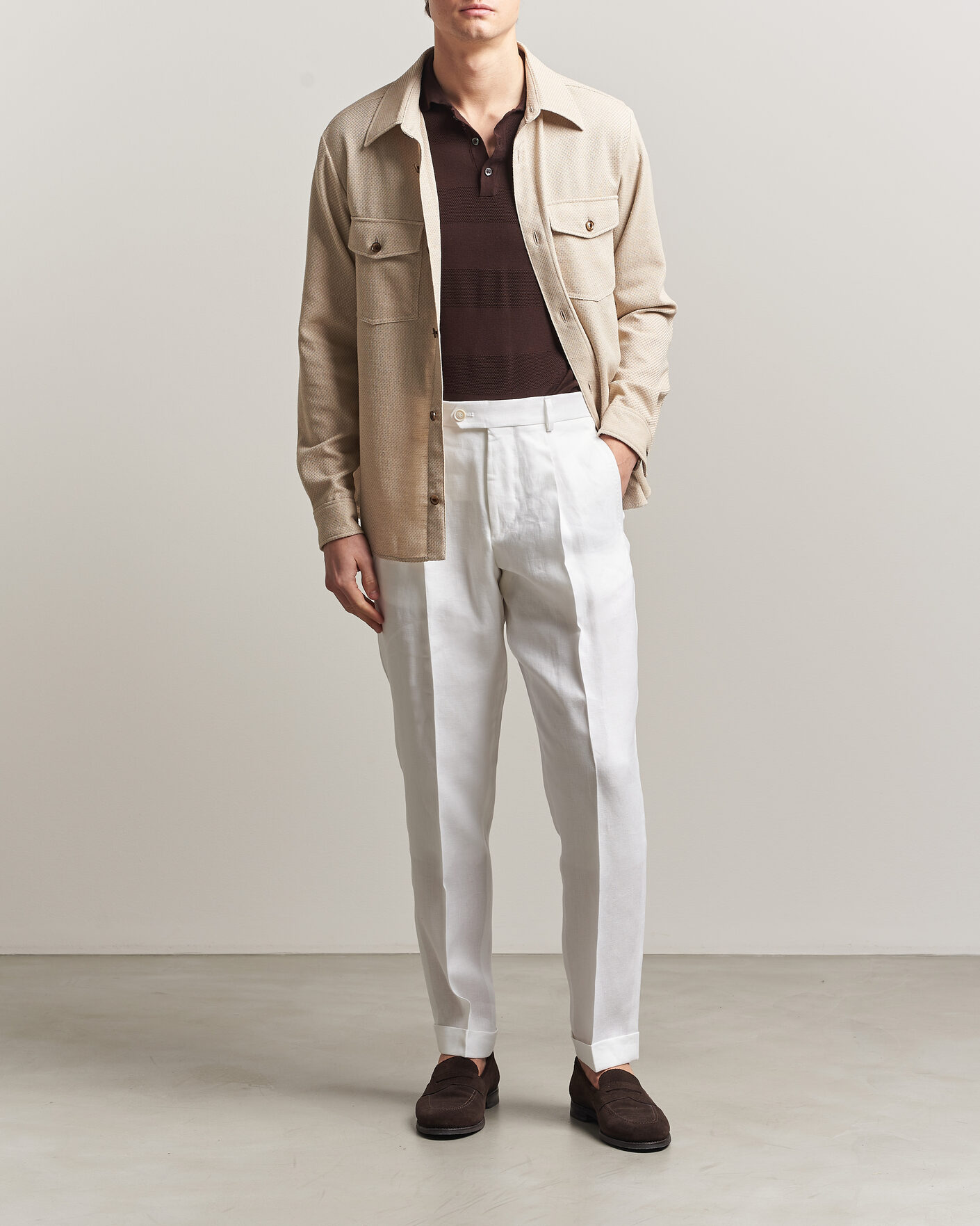 Uomini | Pantaloni | BOSS CAMEL | Peet Linen Pleated Trousers White