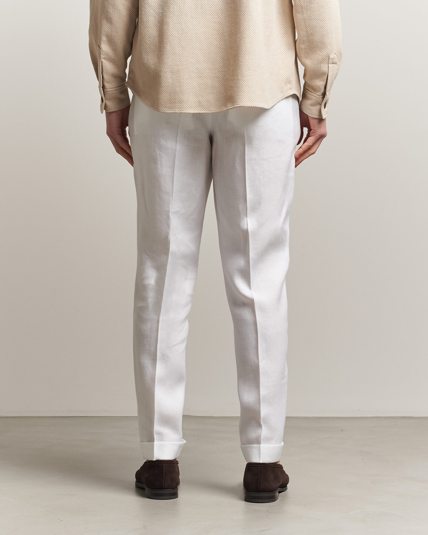 Uomini | Pantaloni | BOSS CAMEL | Peet Linen Pleated Trousers White