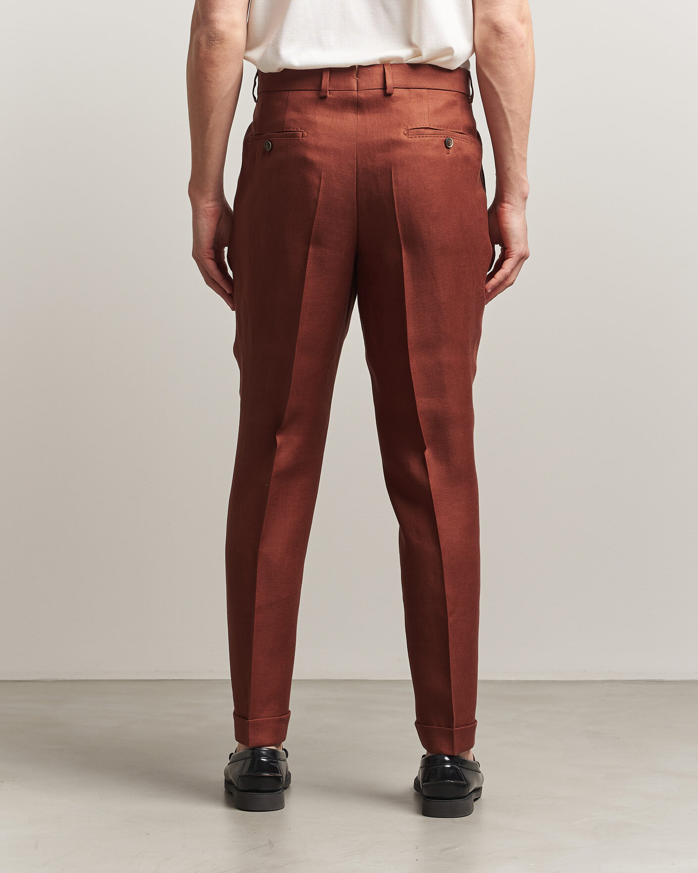 Uomini | Pantaloni | BOSS CAMEL | Peet Linen Pleated Trousers Rust