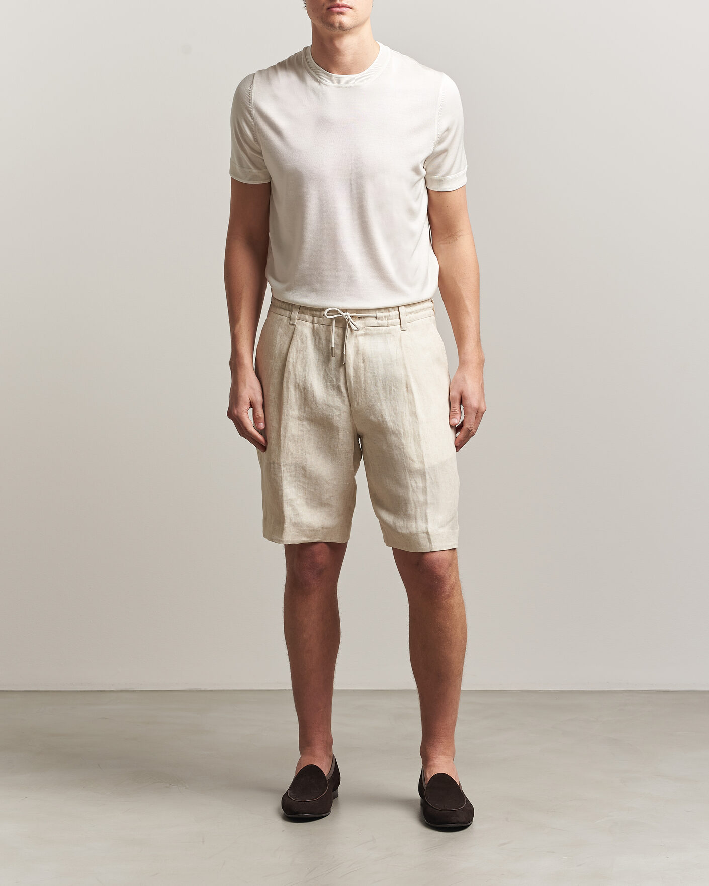 Uomini | Pantaloncini | BOSS CAMEL | Peet Linen Drawstring Shorts Open White