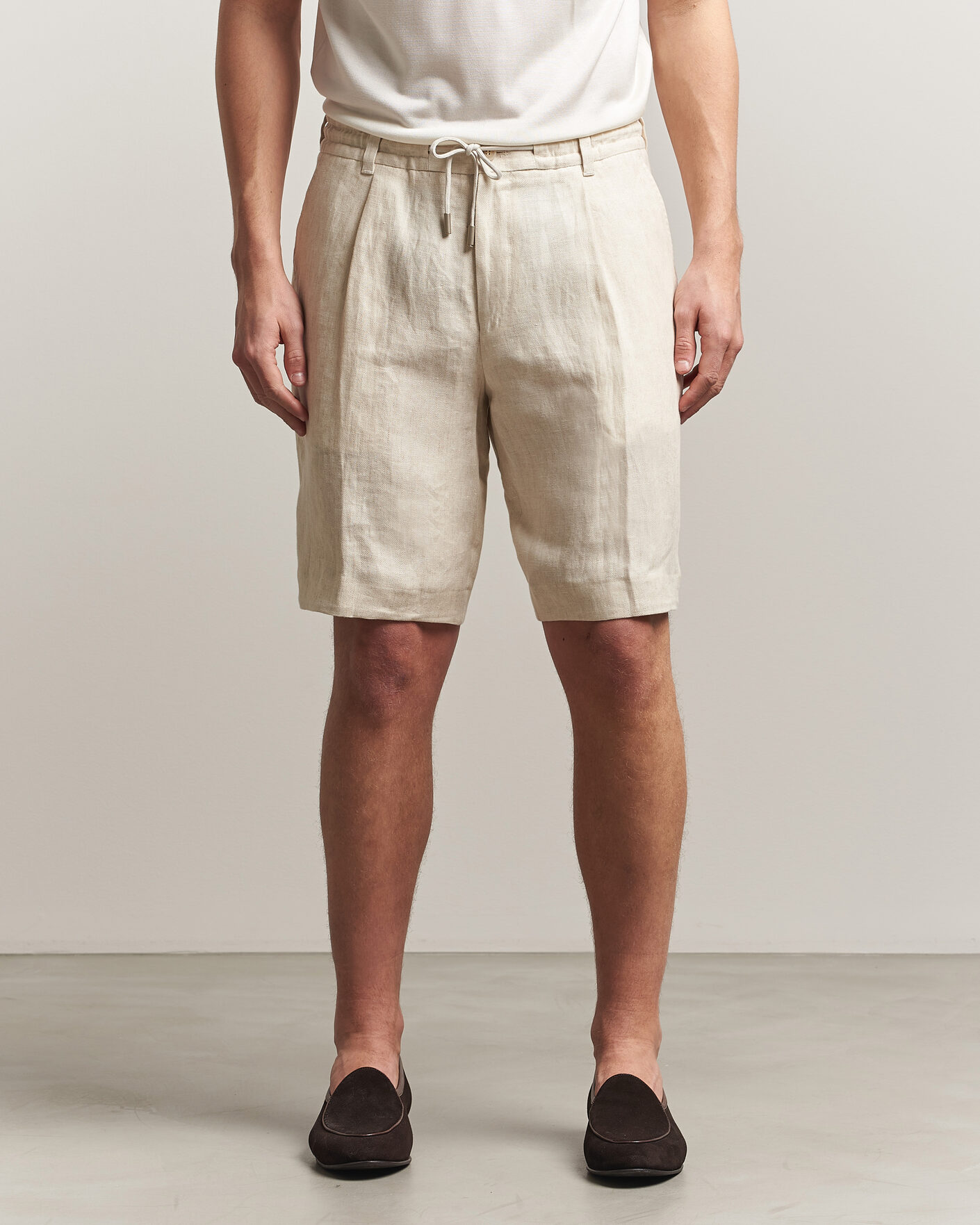 Uomini | Pantaloncini | BOSS CAMEL | Peet Linen Drawstring Shorts Open White