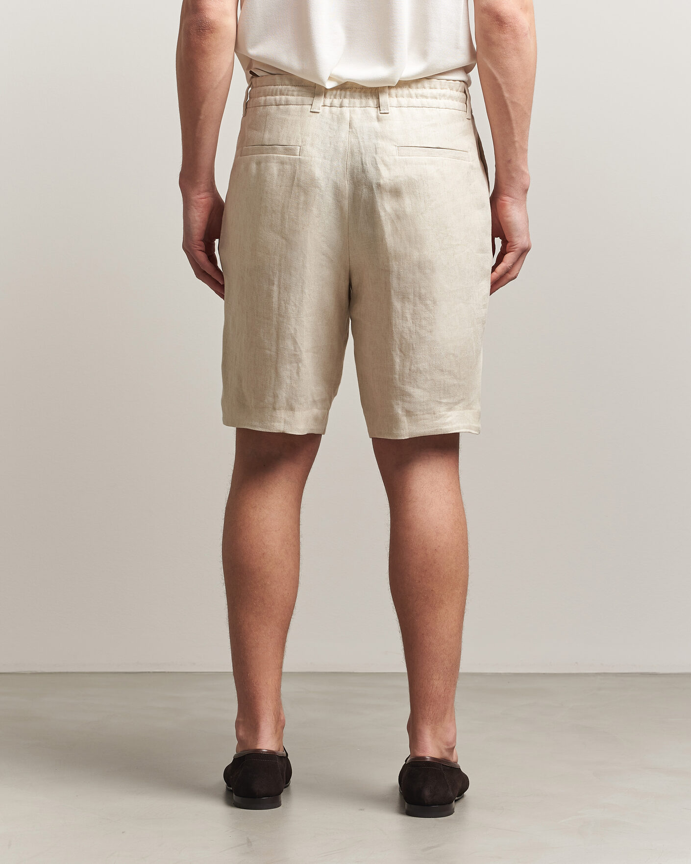 Uomini | Pantaloncini | BOSS CAMEL | Peet Linen Drawstring Shorts Open White
