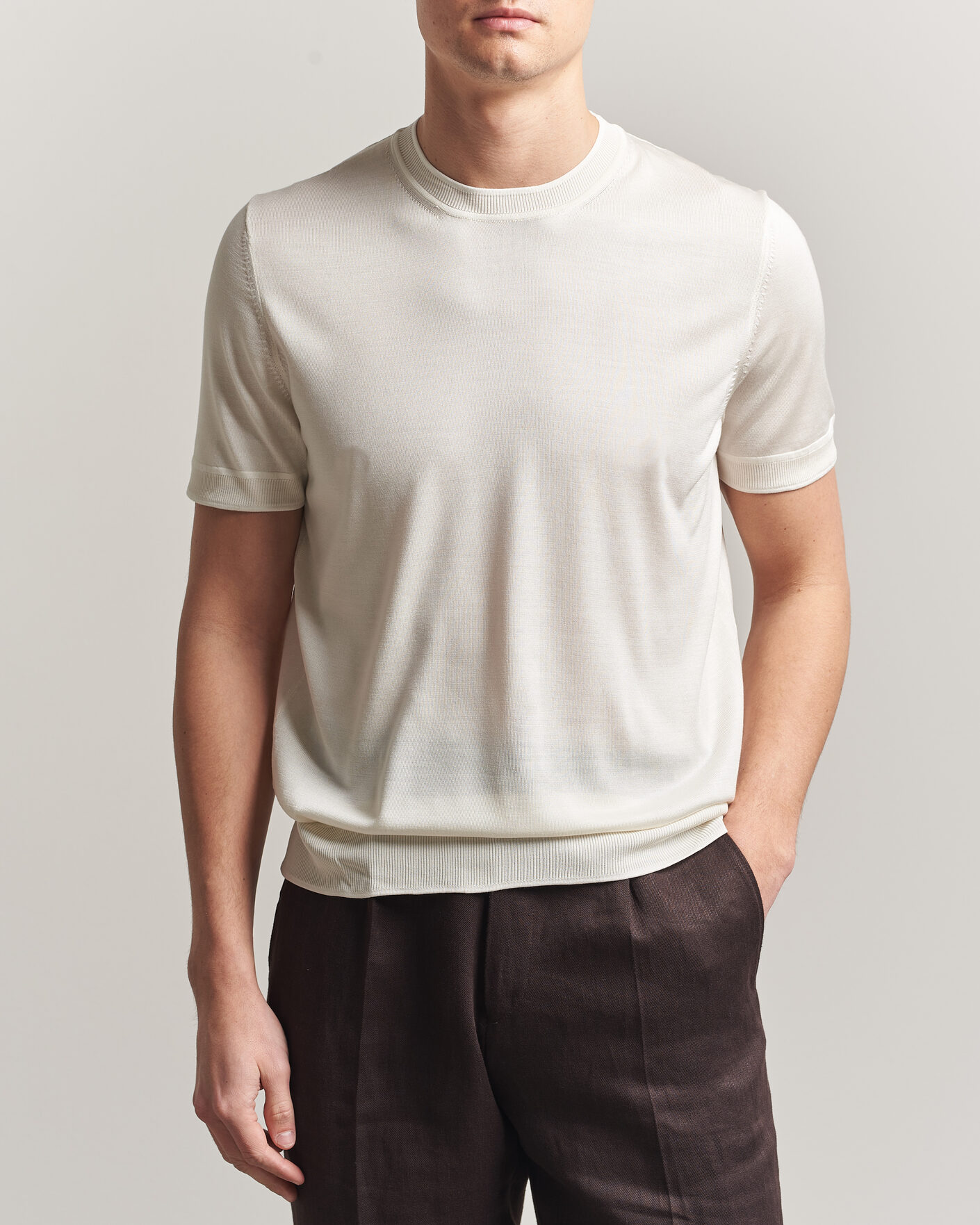 Uomini | T-shirt | BOSS CAMEL | Nottano Silk Knitted T-Shirt Open White