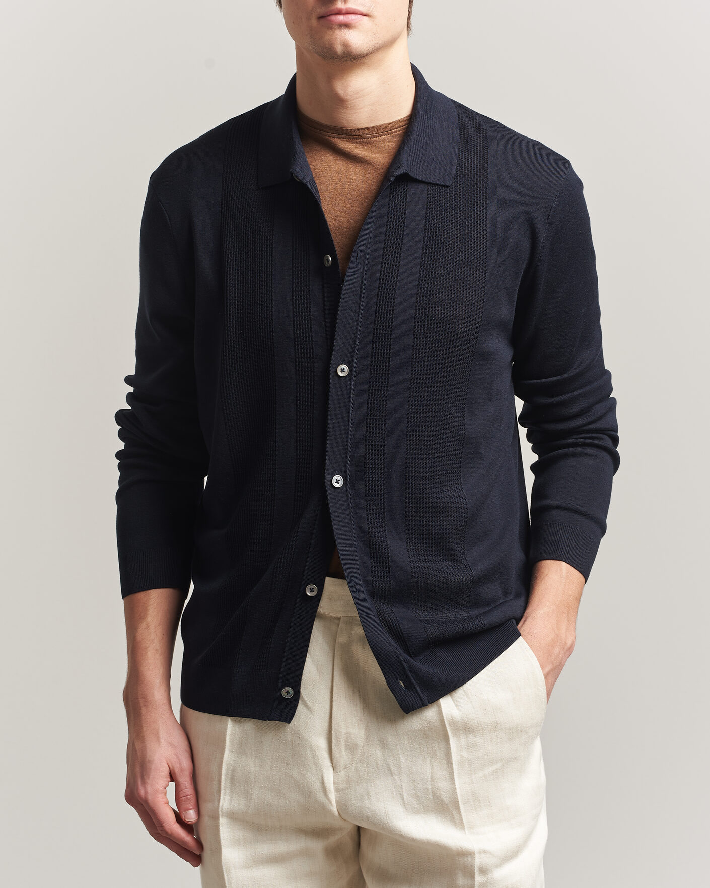 Uomini | Maglieria | BOSS CAMEL | Nicolo Silk Knitted Cardigan Dark Blue