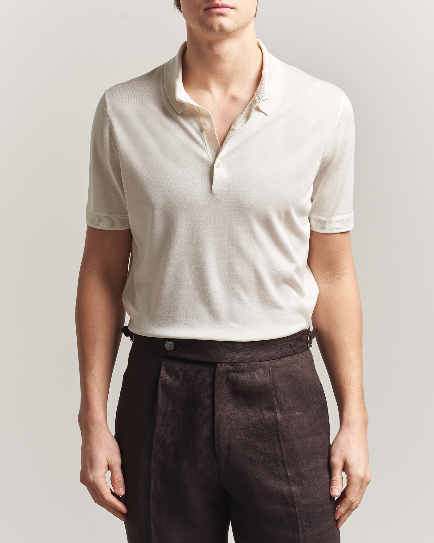 Uomini | Polo | BOSS CAMEL | Novo Silk Knitted Polo Open White