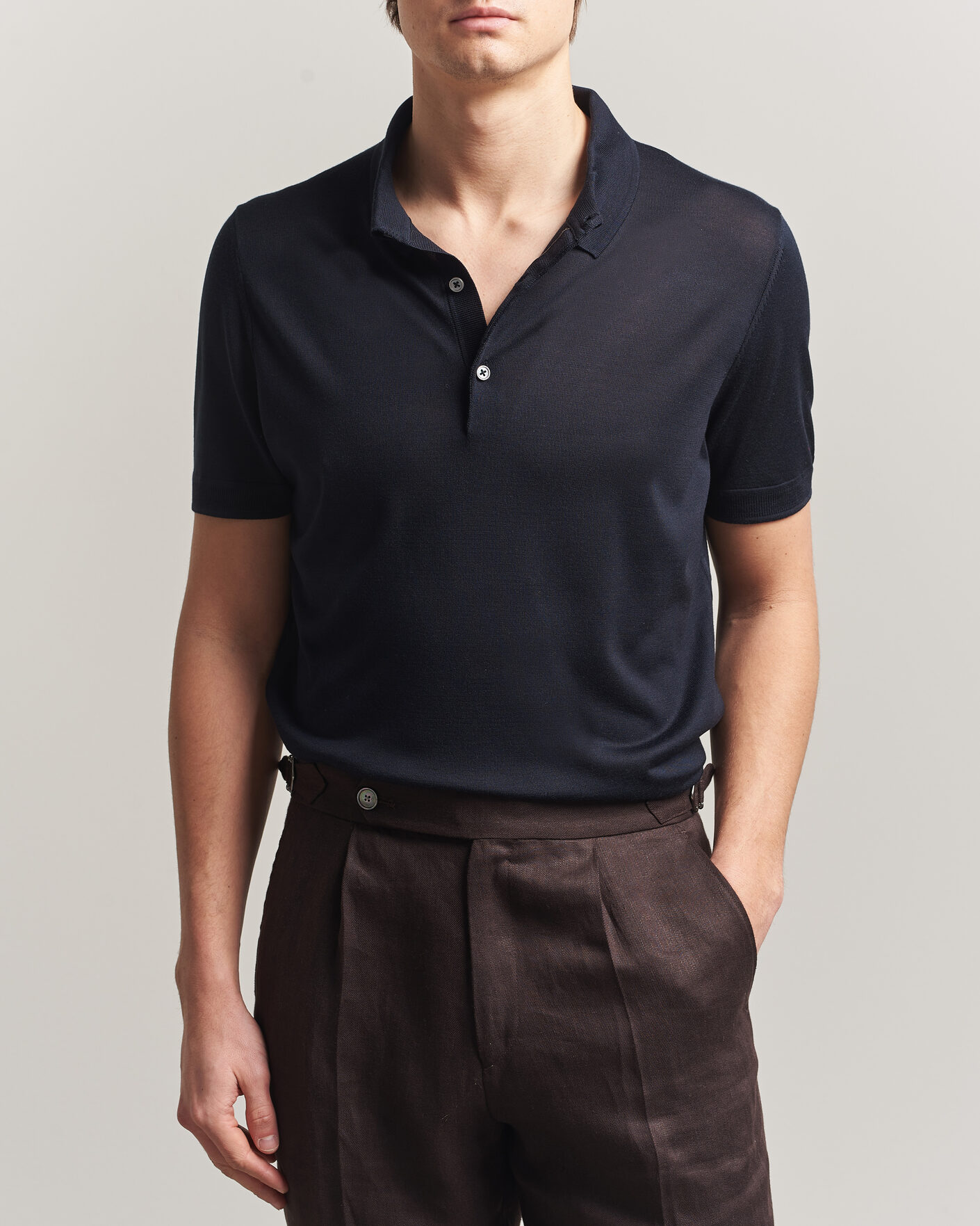 Uomini | Polo | BOSS CAMEL | Novo Silk Knitted Polo Dark Blue