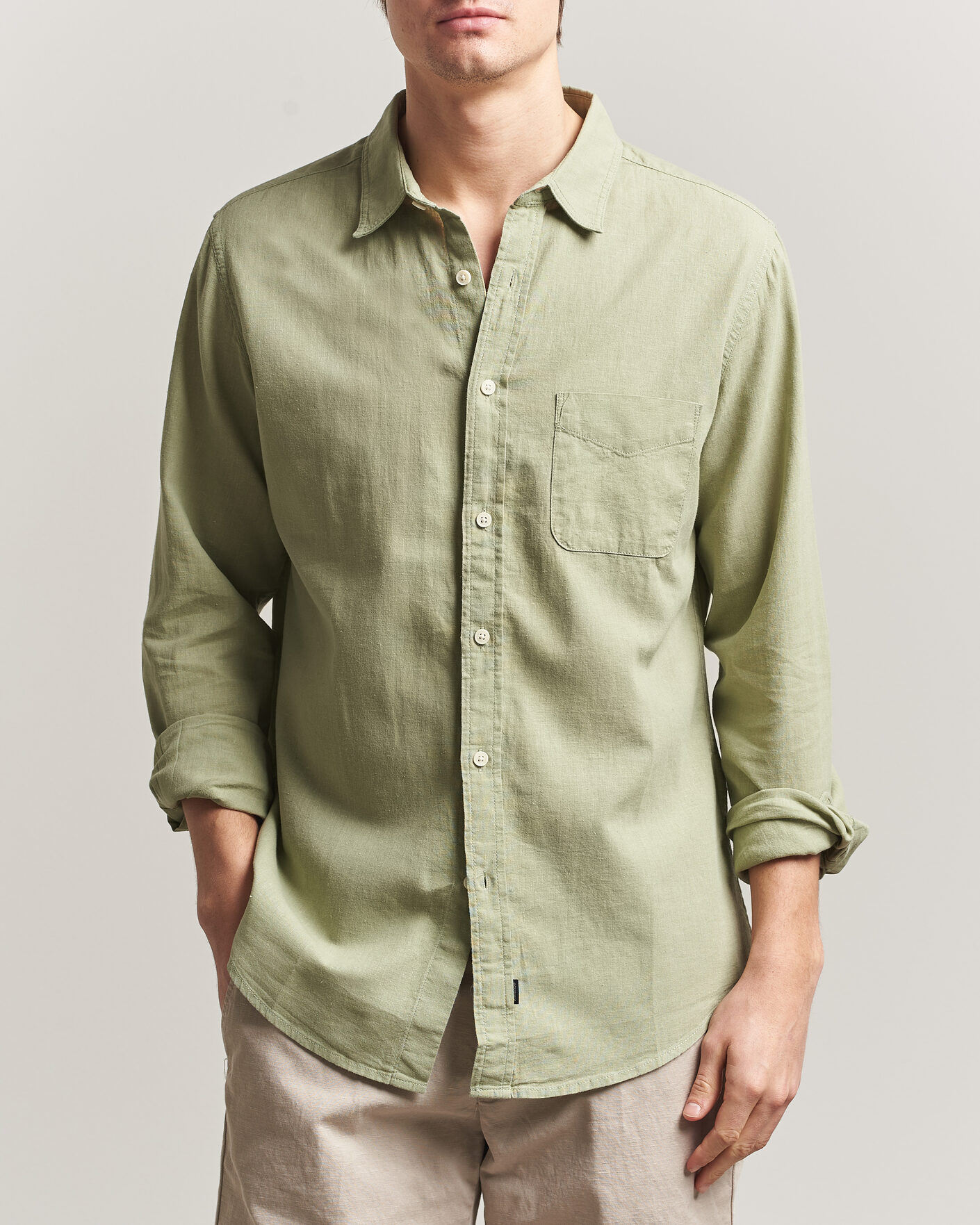 Uomini | Camicie | Dockers | Slim Linen/Cotton Shirt Tea