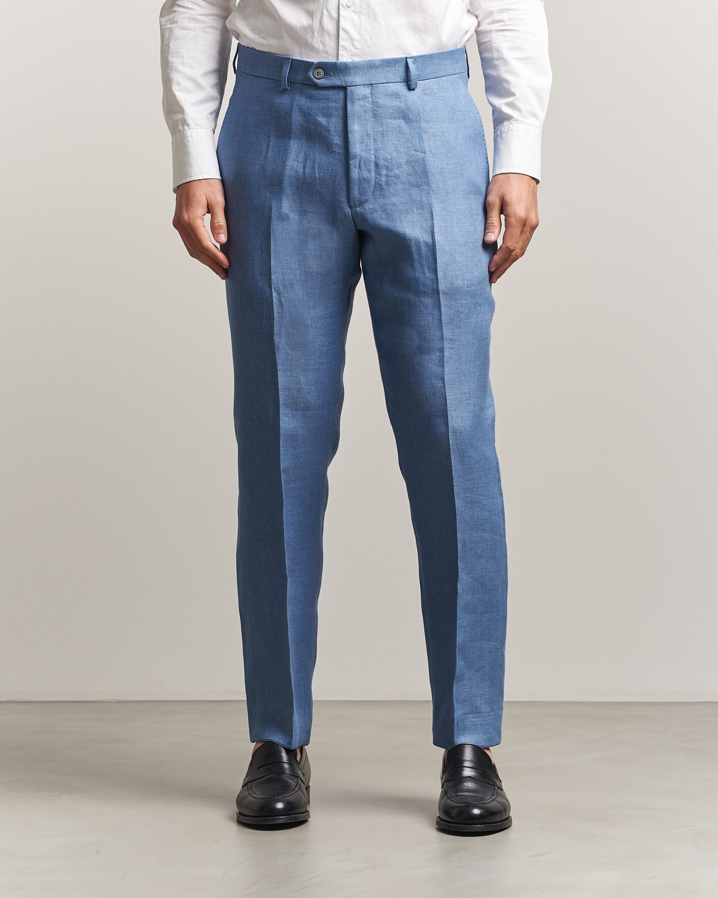Uomini | Pantaloni | Oscar Jacobson | Dandy Linen Trousers Light Blue
