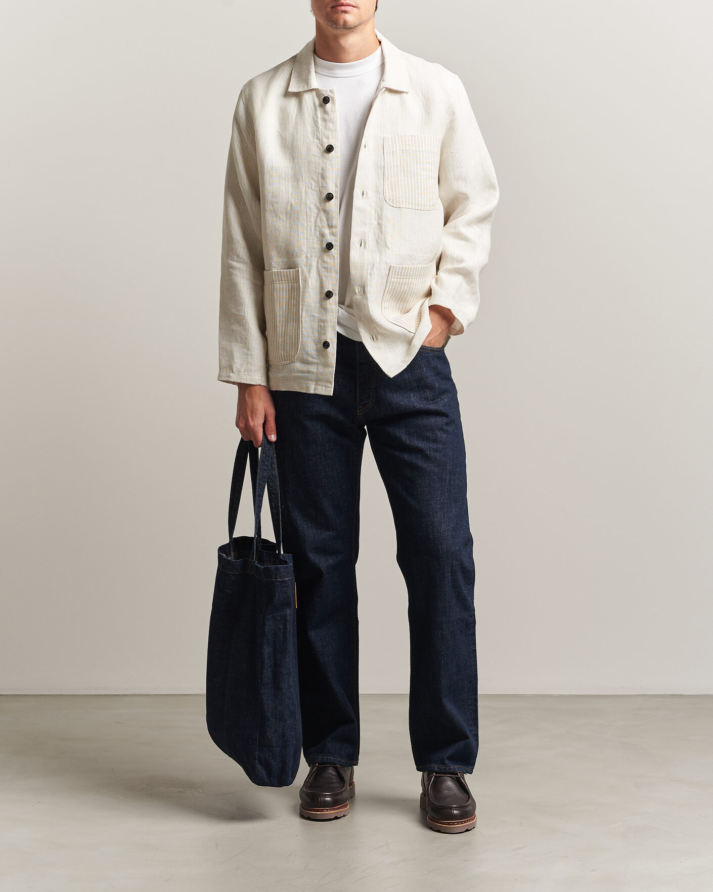 Uomini | Camicie | Peregrine | Windsor Linen Shacket Beige Stripe