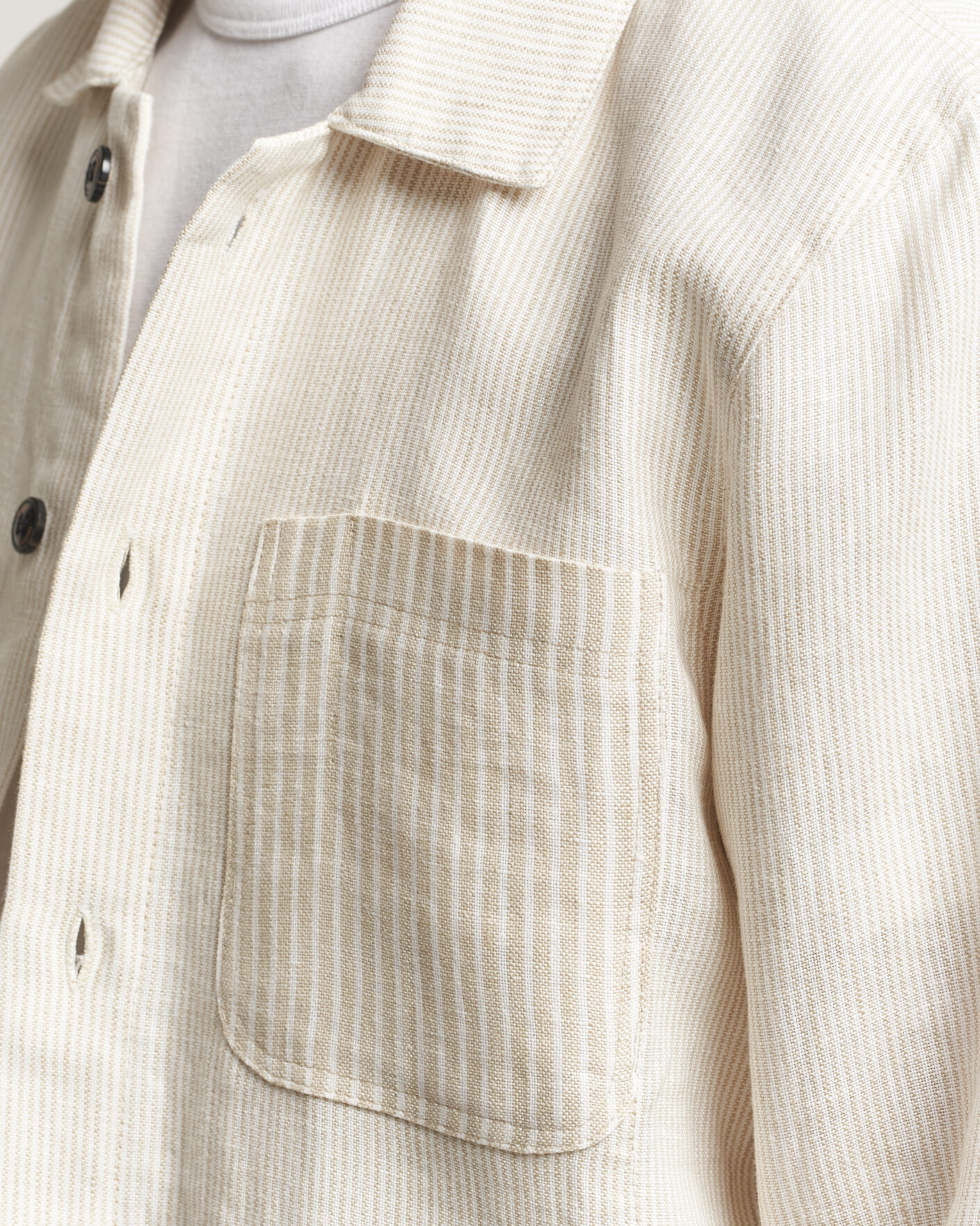 Uomini | Camicie | Peregrine | Windsor Linen Shacket Beige Stripe