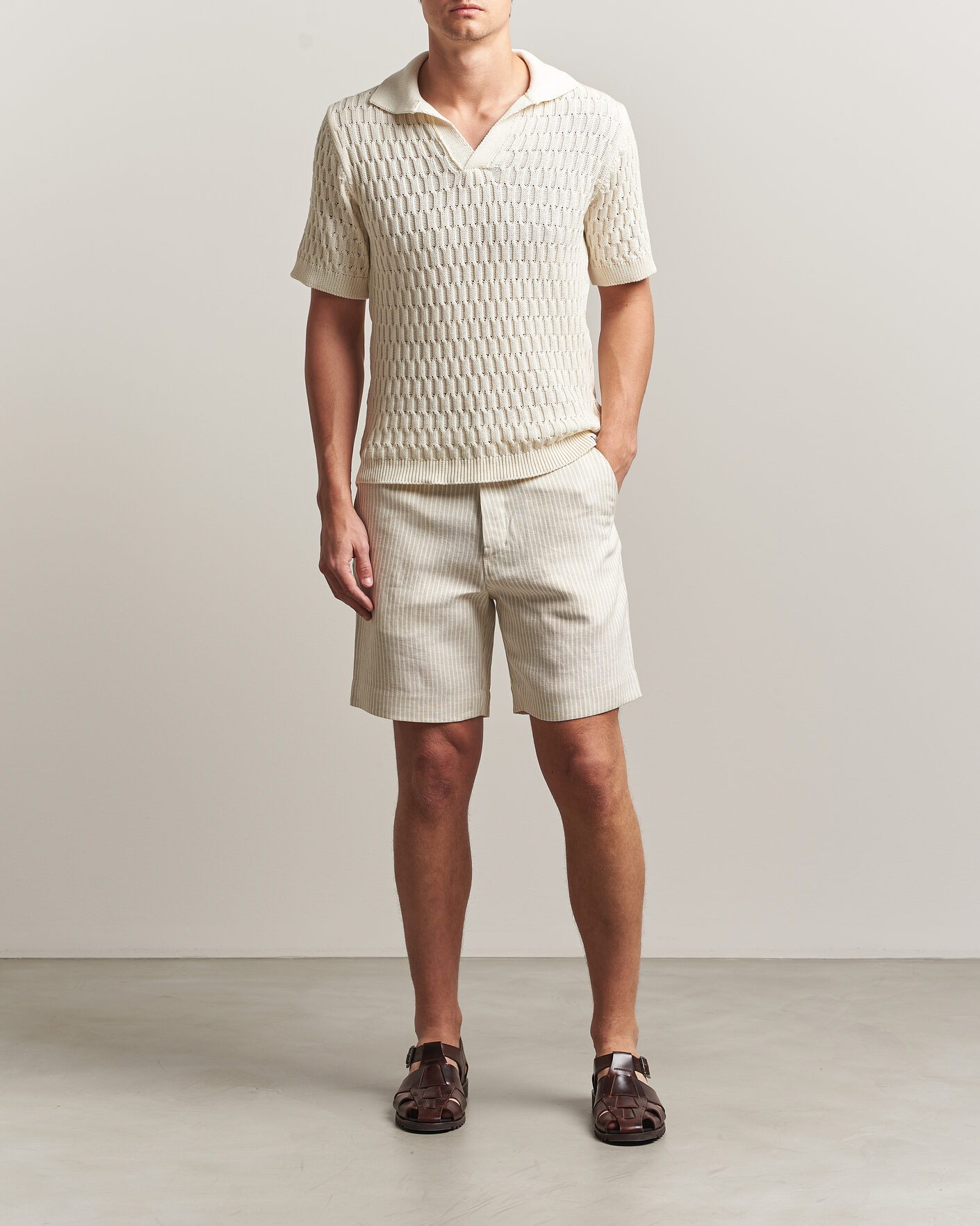 Uomini | Camicie | Peregrine | Windsor Linen Shorts Beige Stripe