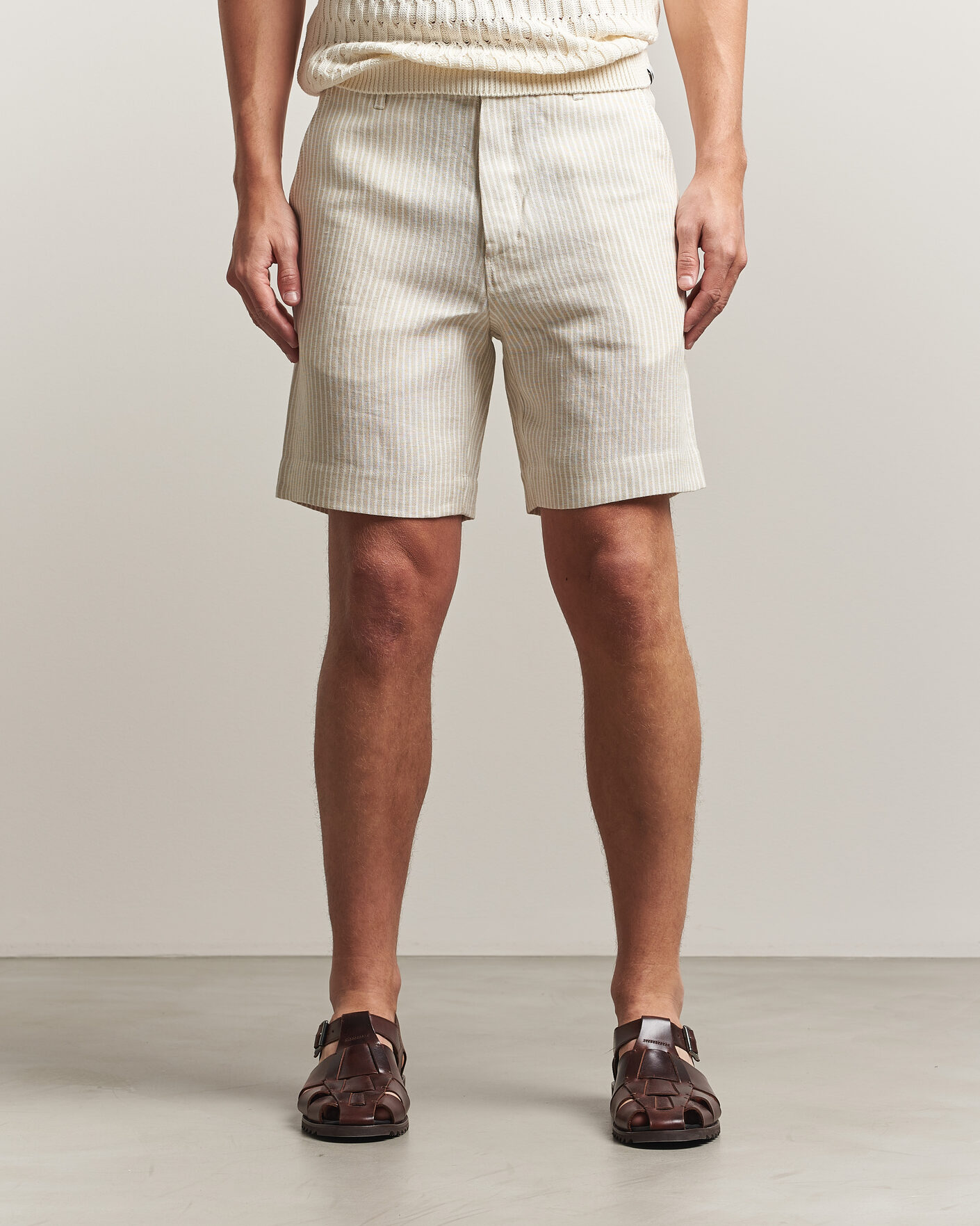 Uomini | Camicie | Peregrine | Windsor Linen Shorts Beige Stripe