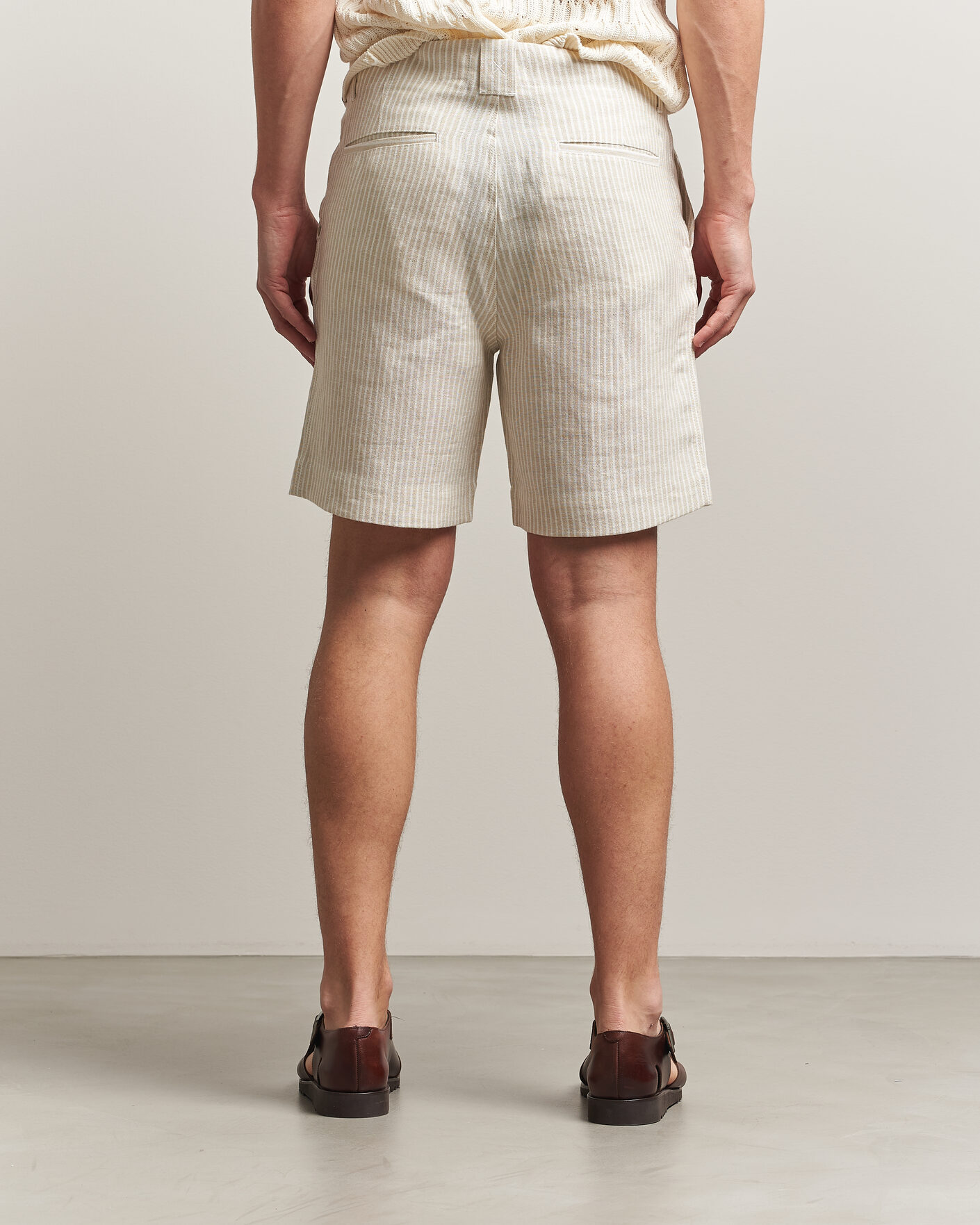 Uomini | Camicie | Peregrine | Windsor Linen Shorts Beige Stripe