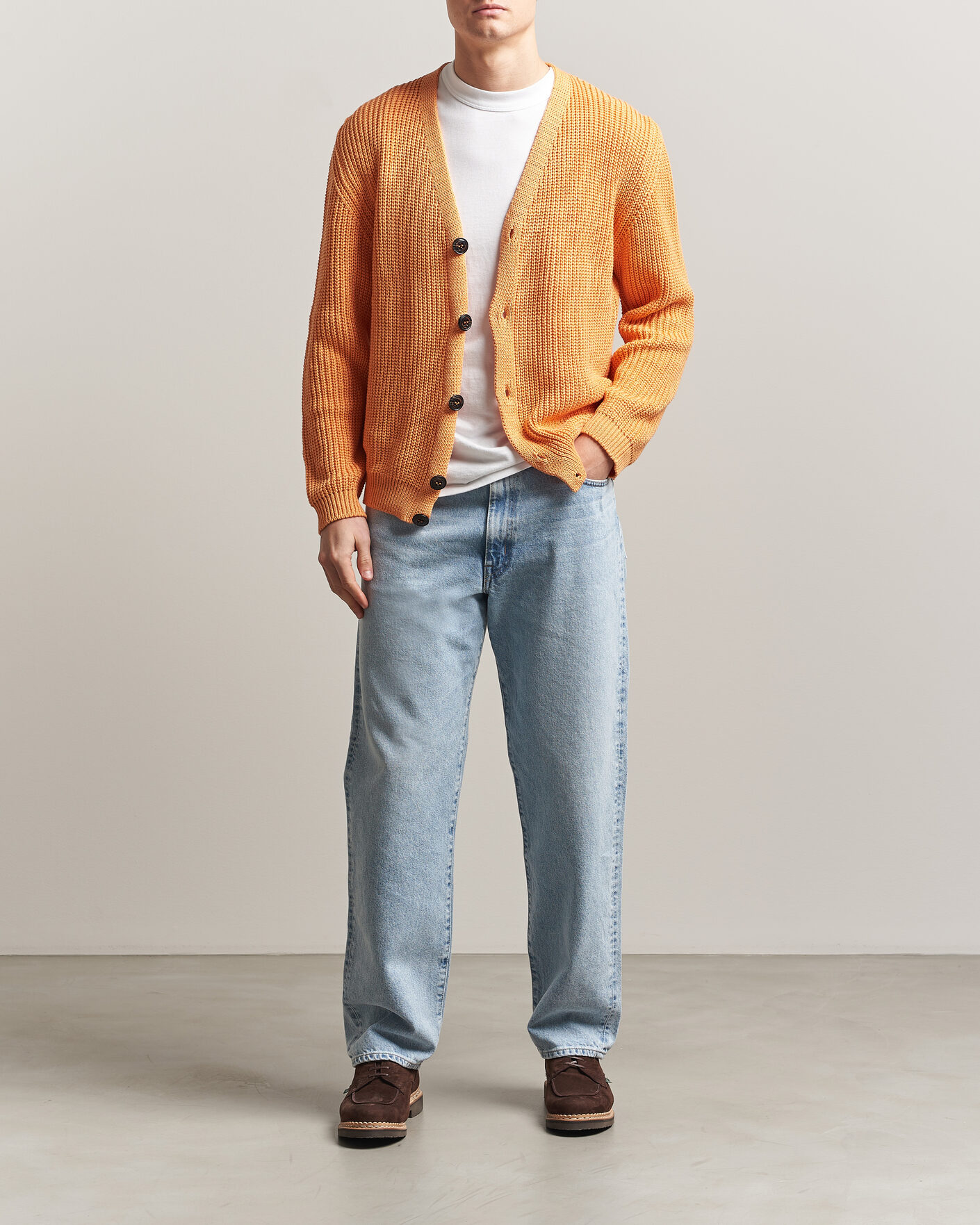 Uomini | Maglieria | Peregrine | River Cotton Cardigan Apricot