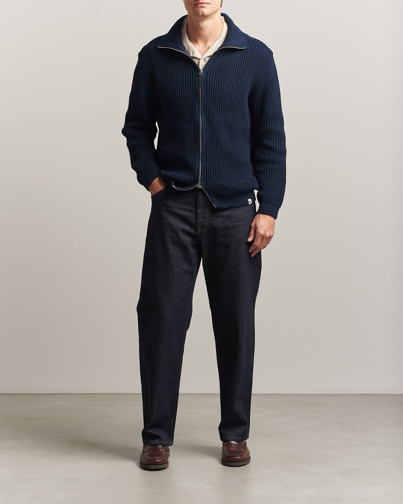 Uomini | Maglieria | Peregrine | River Cotton Zip Cardigan Navy