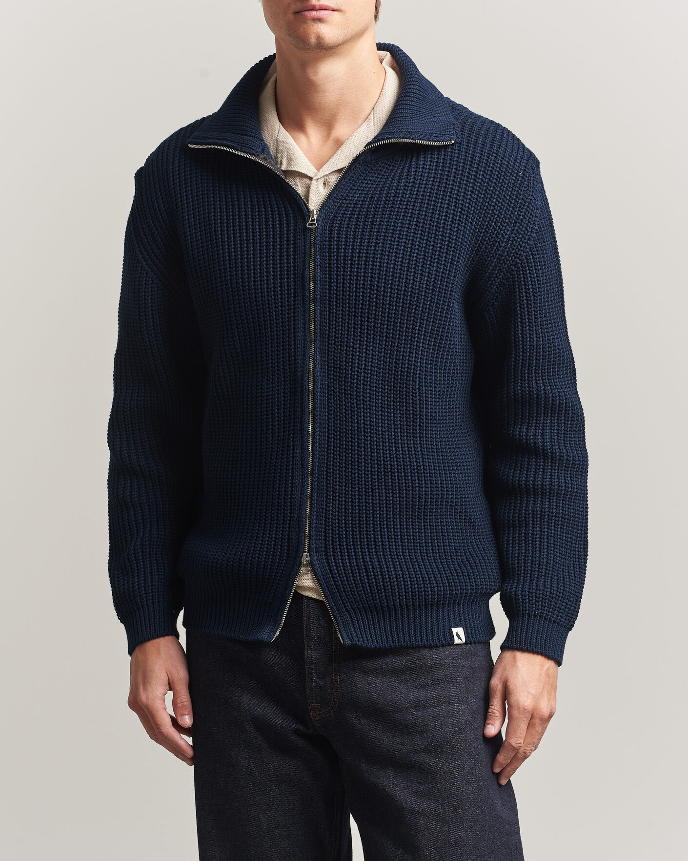 Uomini | Maglieria | Peregrine | River Cotton Zip Cardigan Navy