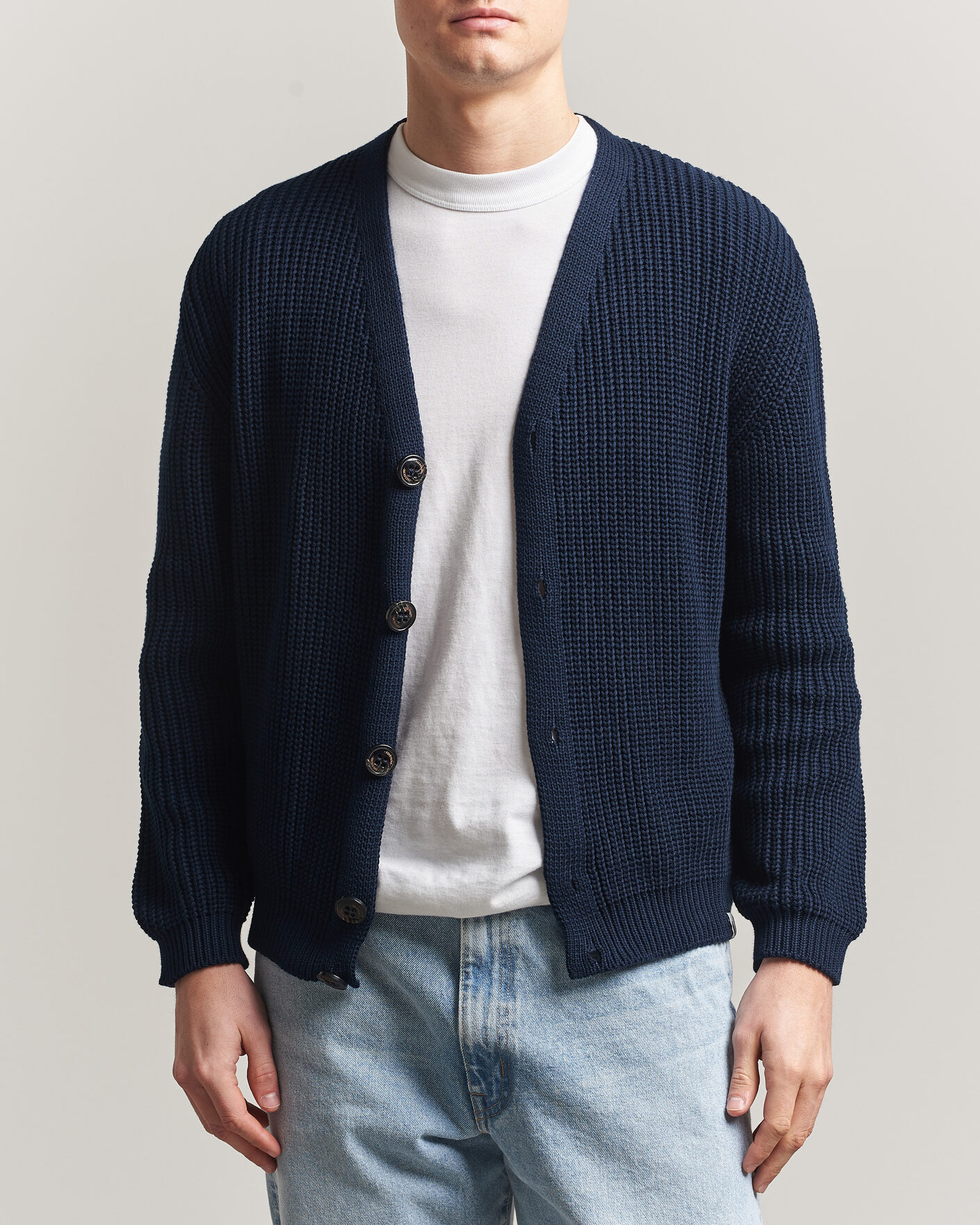 Uomini | Maglieria | Peregrine | River Cotton Cardigan Navy