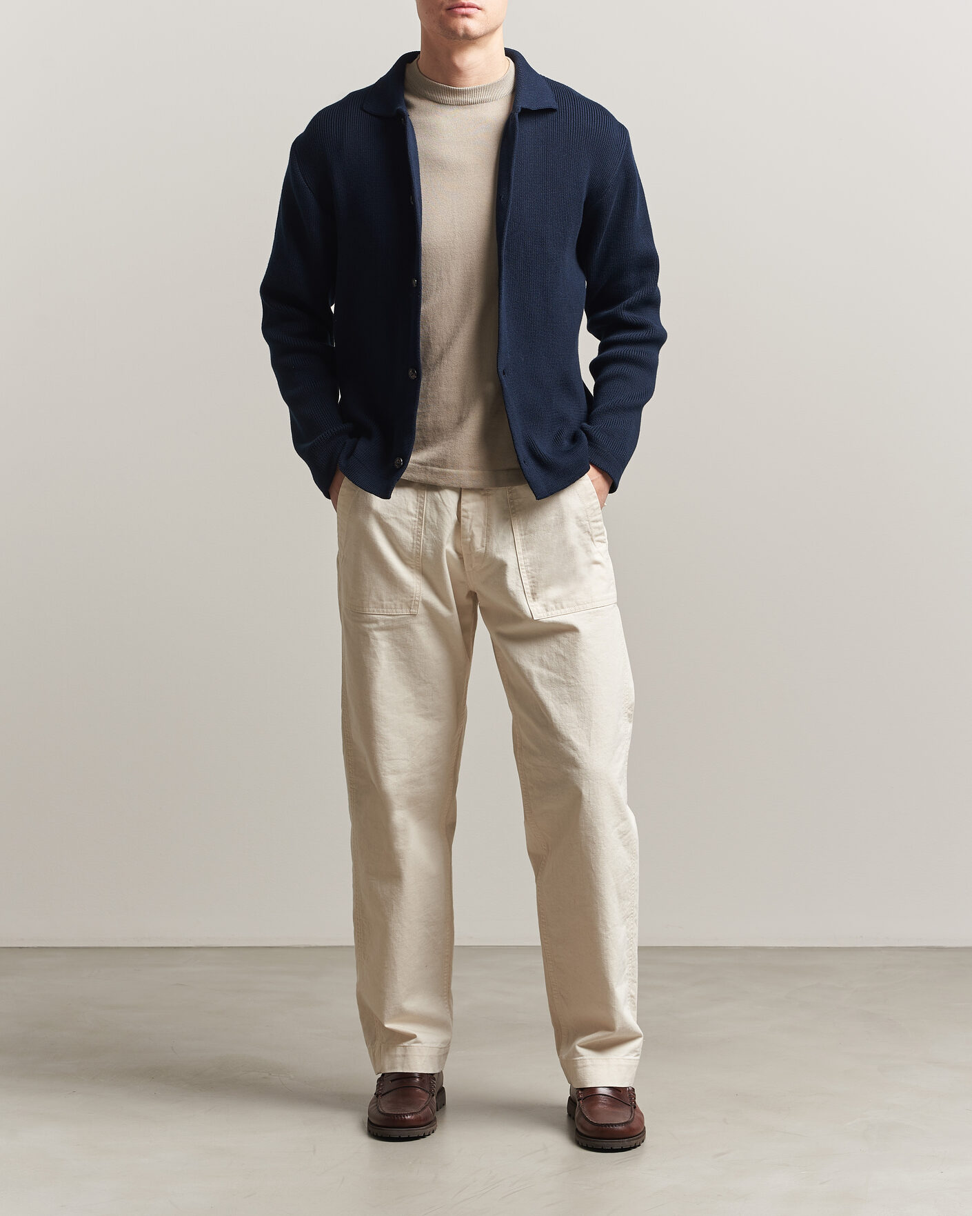 Uomini | Maglieria | Peregrine | River Knitted Cotton Schacket Navy