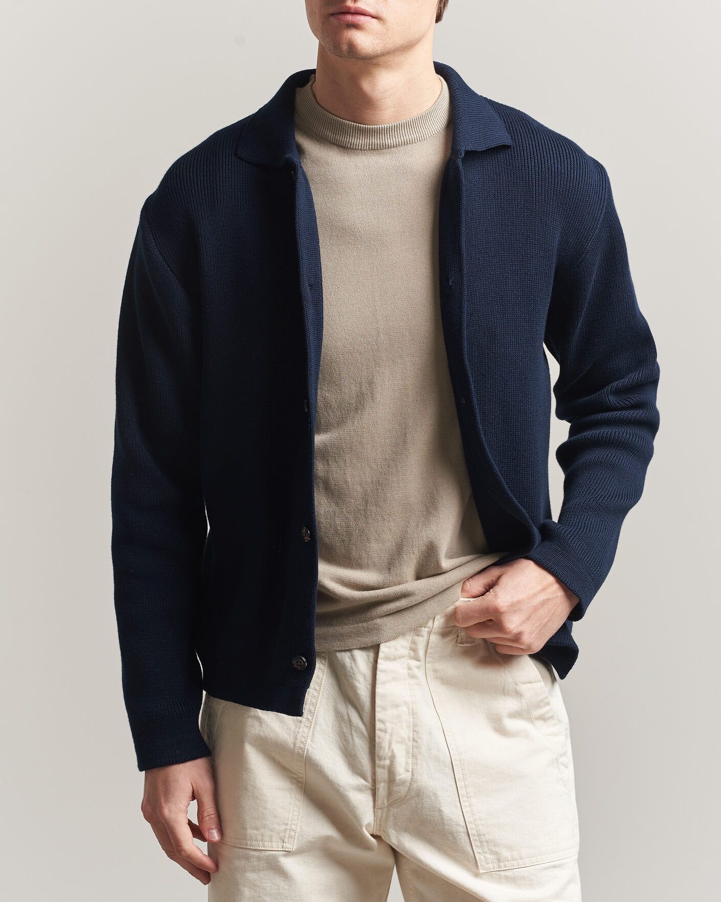 Uomini | Maglieria | Peregrine | River Knitted Cotton Schacket Navy