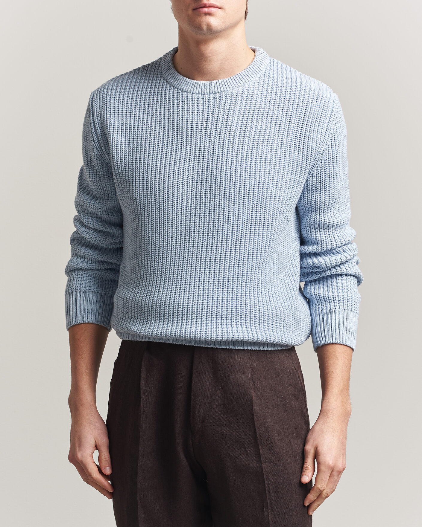 Uomini | Maglieria | Morgano | Supersoft Egyptian Cotton Fisher Man Crew Light Blue