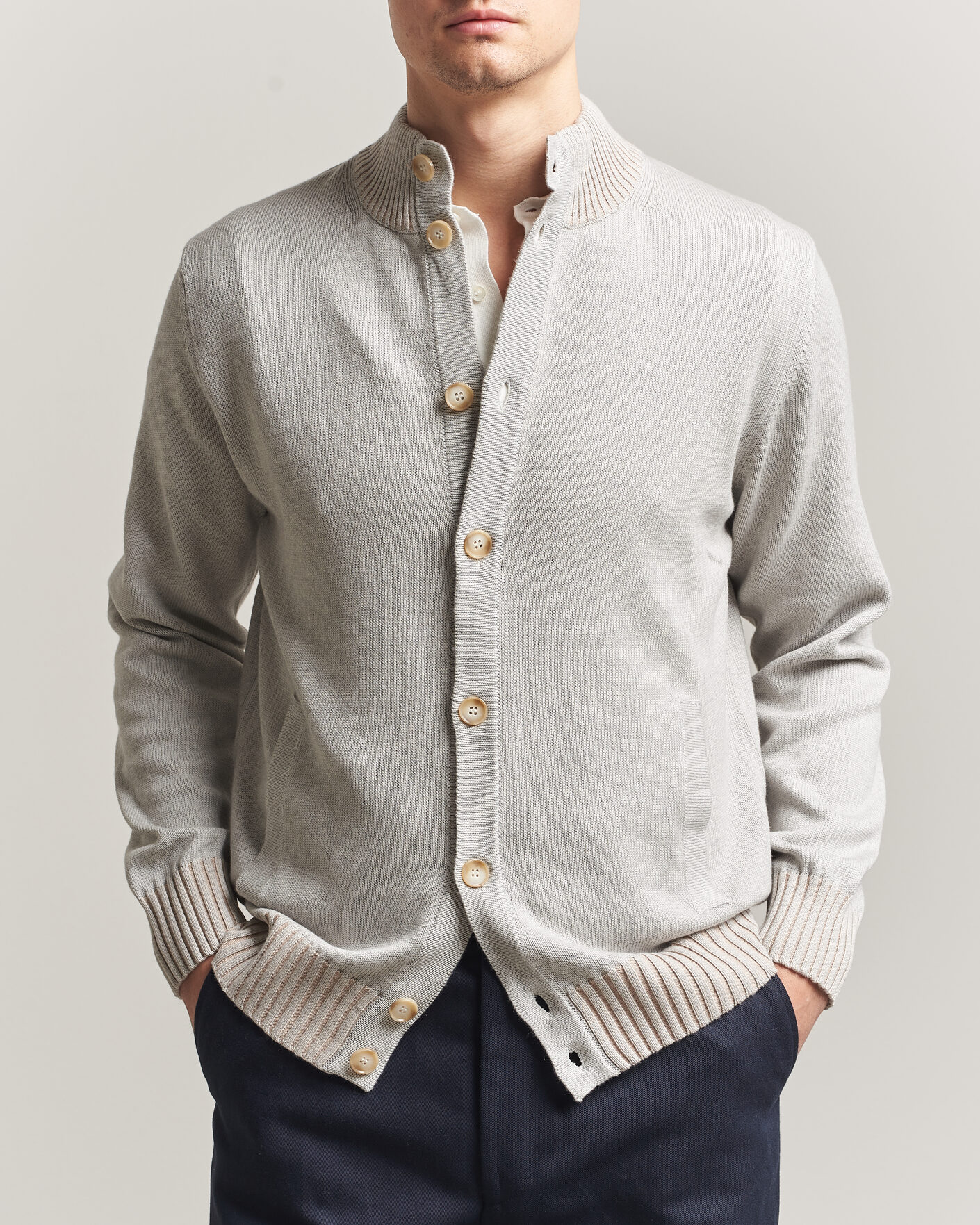 Uomini | Maglieria | Morgano | Cotton/Cashmere Knitted Cardigan Light Grey