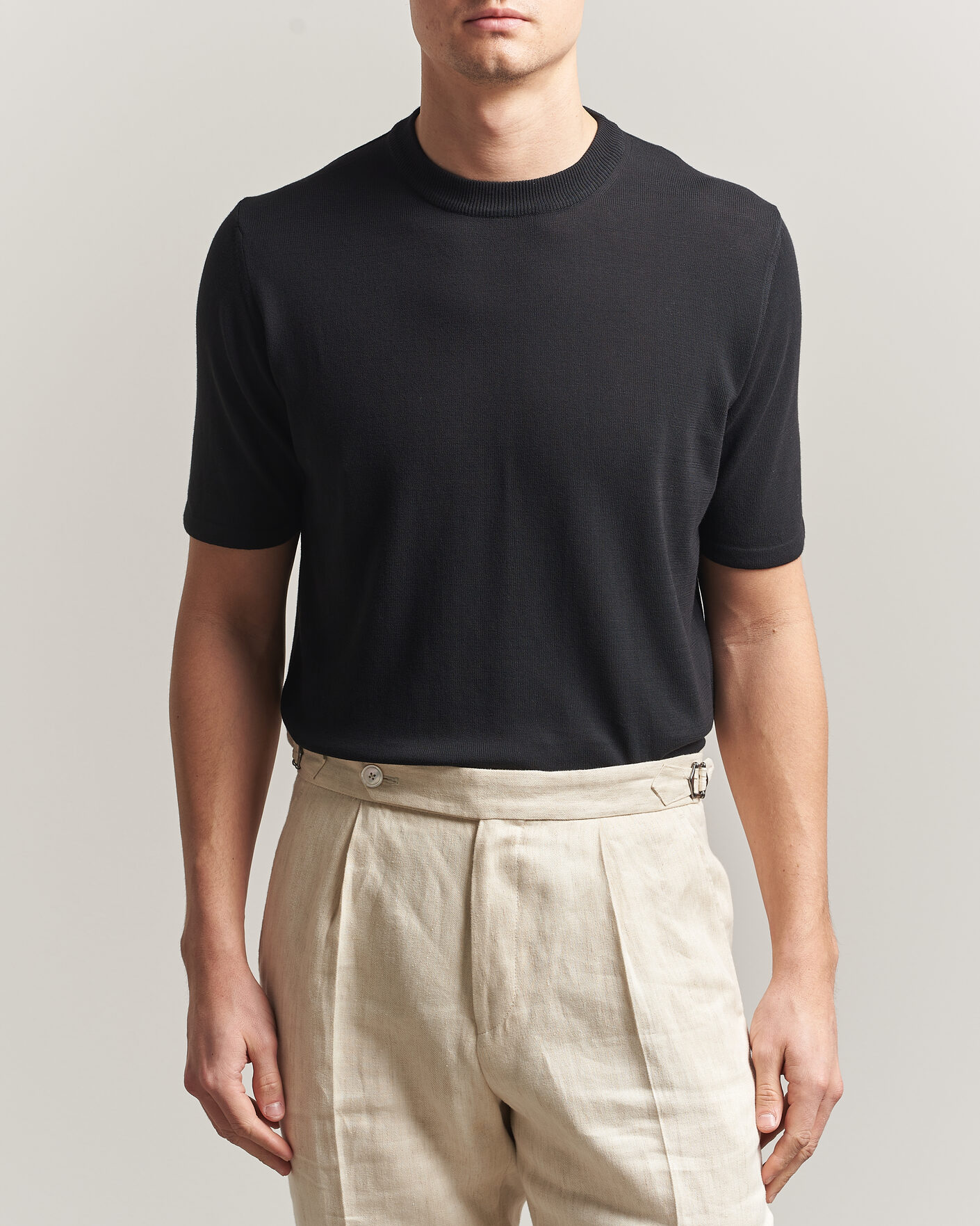 Uomini | T-shirt | Morgano | Knitted Cotton Crepe T-Shirt Black
