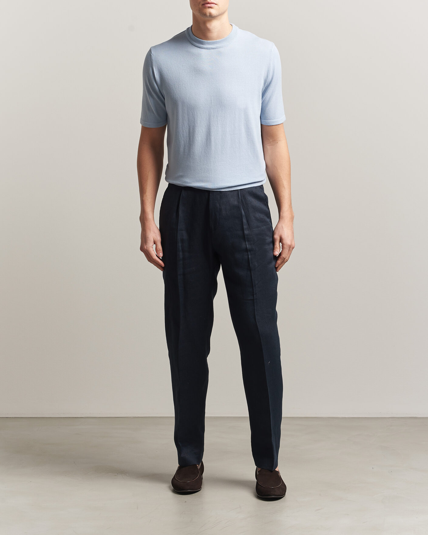 Uomini | T-shirt | Morgano | Knitted Cotton Crepe T-Shirt Light Blue