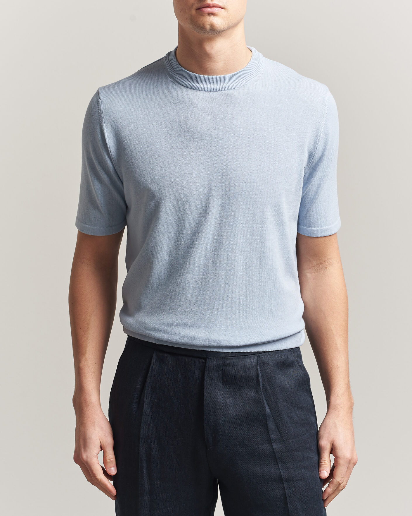 Uomini | T-shirt | Morgano | Knitted Cotton Crepe T-Shirt Light Blue