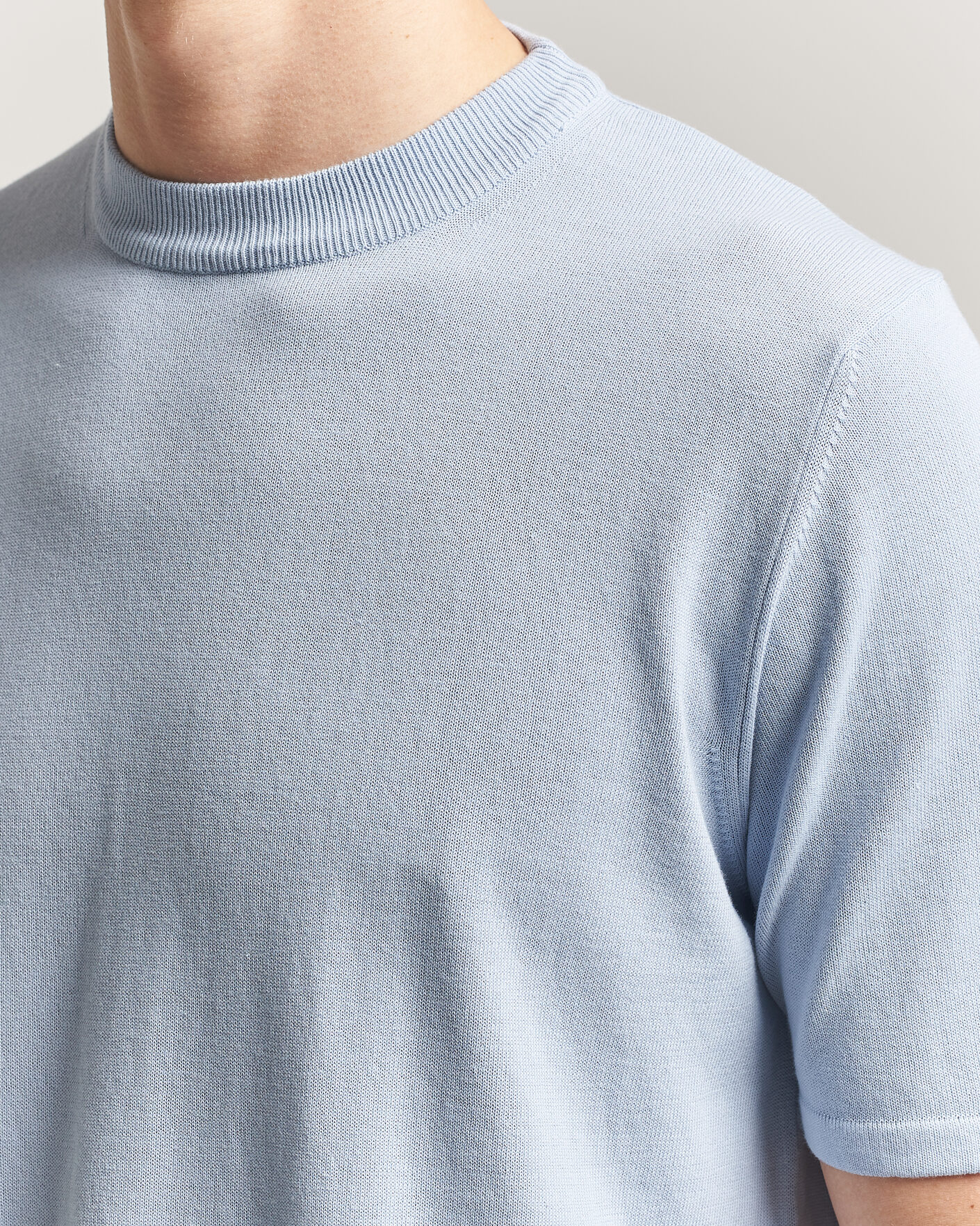 Uomini | T-shirt | Morgano | Knitted Cotton Crepe T-Shirt Light Blue