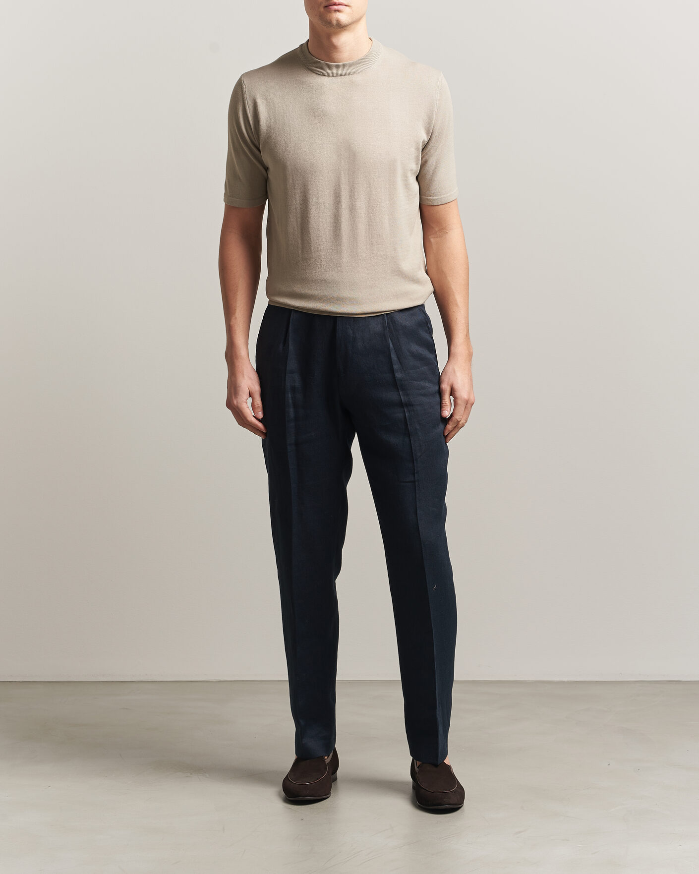 Uomini | T-shirt | Morgano | Knitted Cotton Crepe T-Shirt Beige