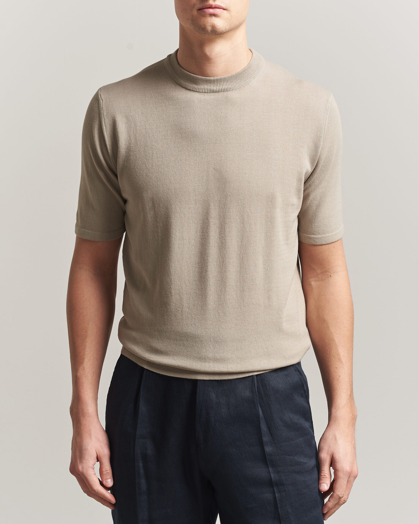 Uomini | T-shirt | Morgano | Knitted Cotton Crepe T-Shirt Beige